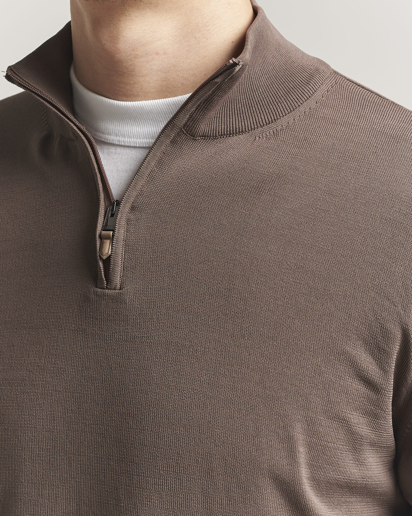 Herren | Pullover | Canali | Cotton Half Zip Brown