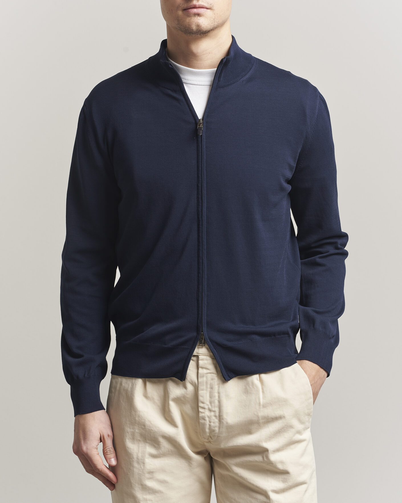 Herren | Pullover | Canali | Cotton Full Zip Navy