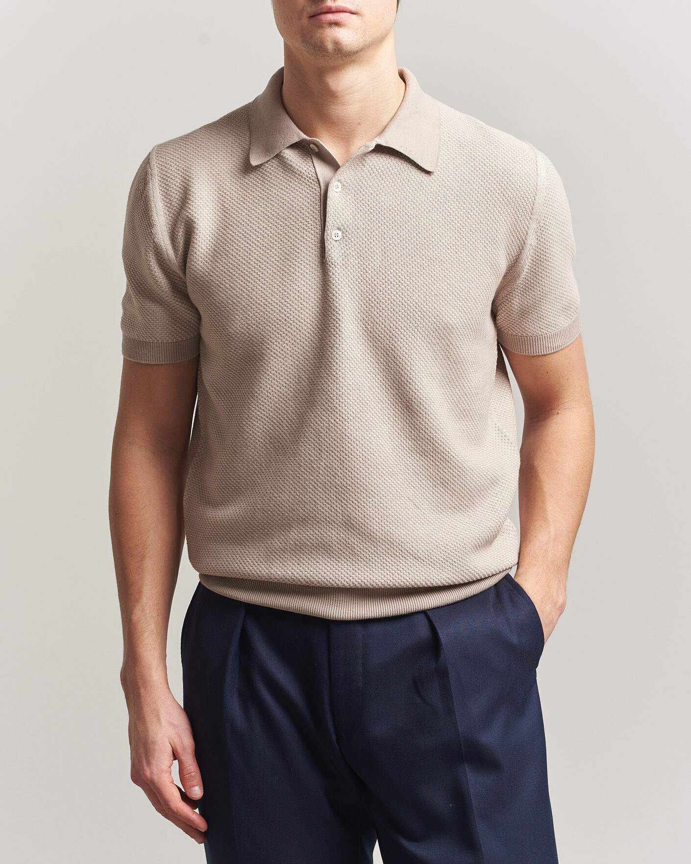 Herren | Poloshirts | Canali | Textured Knit Short Sleeve Polo Light Beige