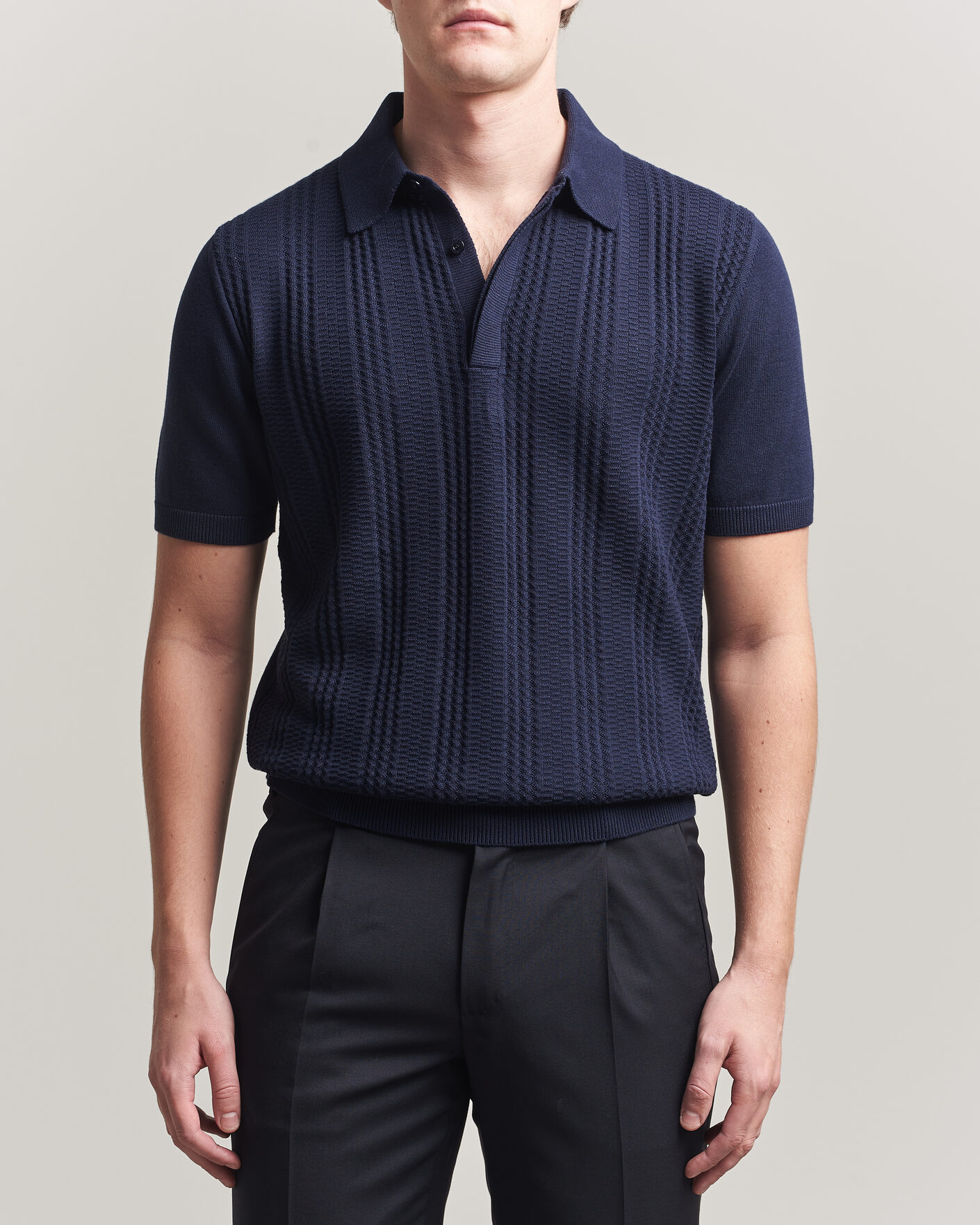 Herren | Poloshirts | Canali | Jacquard Short Sleeve Polo Navy
