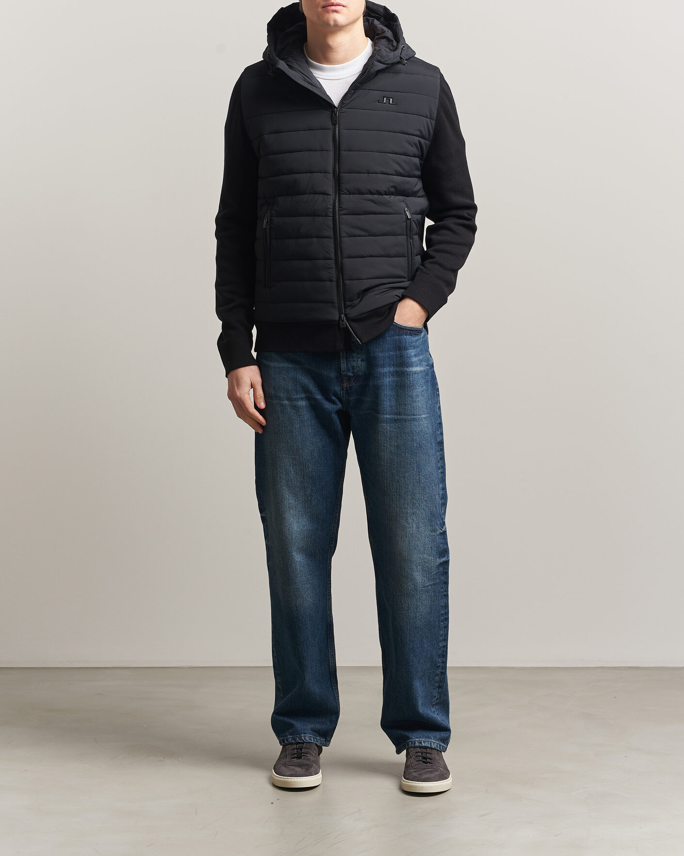 Herren | Jacken | J.Lindeberg | Ebbe Hybrid Knit Hoodie Black