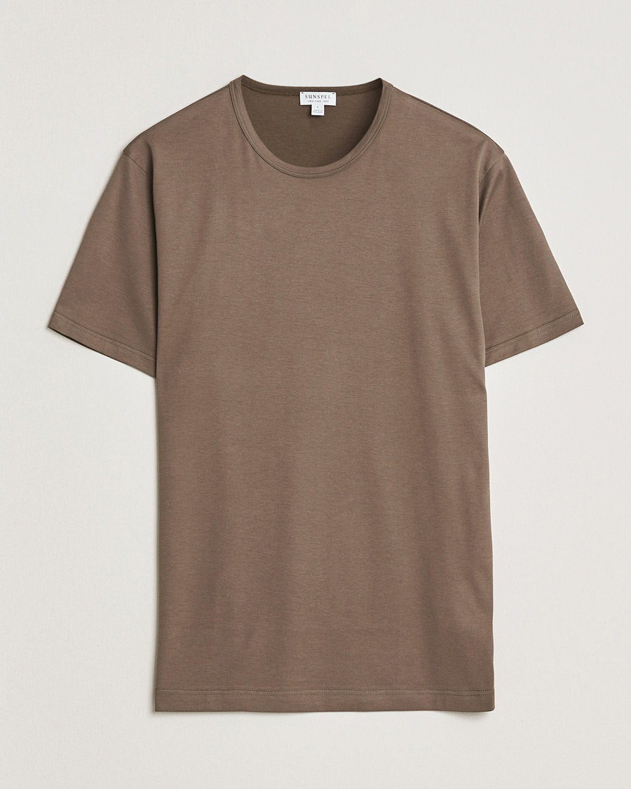 Herren | T-Shirts | Sunspel | Crew Neck Q82 Cotton T-Shirt Dark Cedar