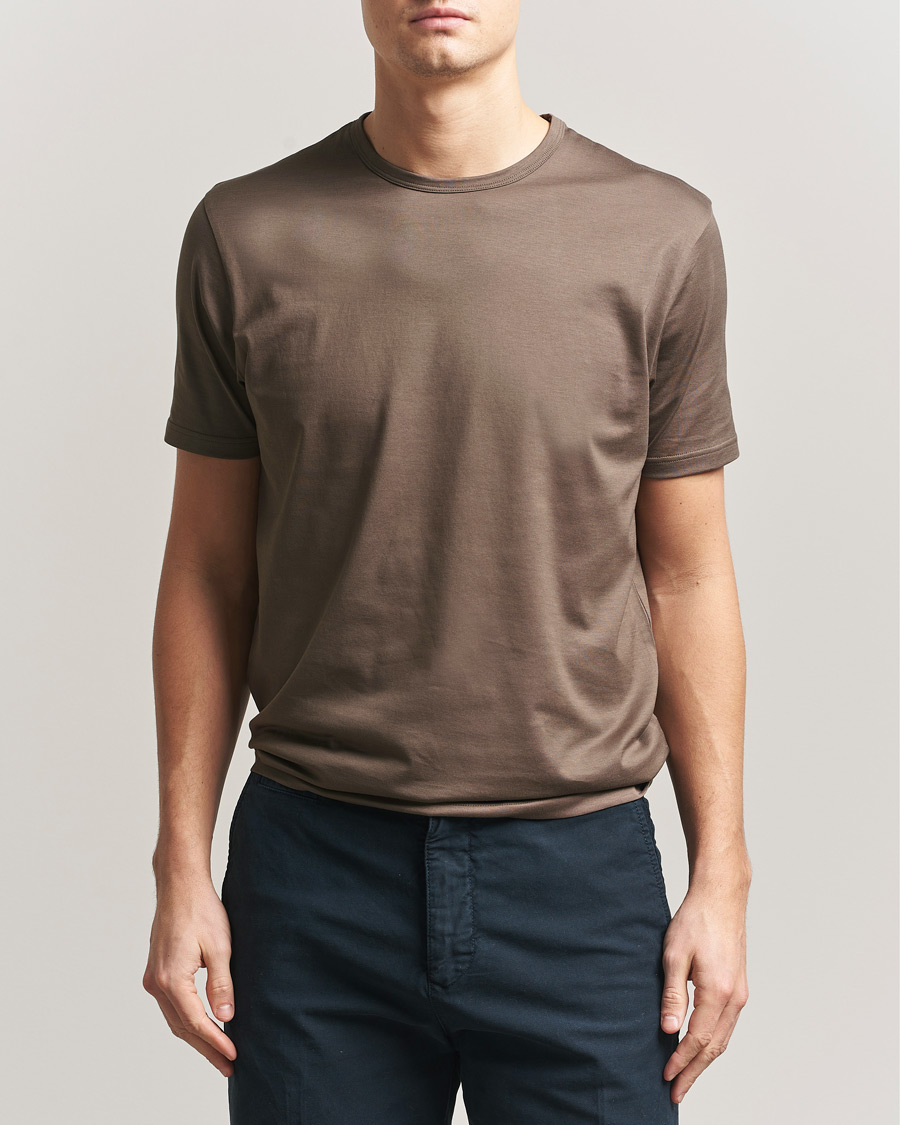 Herren | T-Shirts | Sunspel | Crew Neck Q82 Cotton T-Shirt Dark Cedar