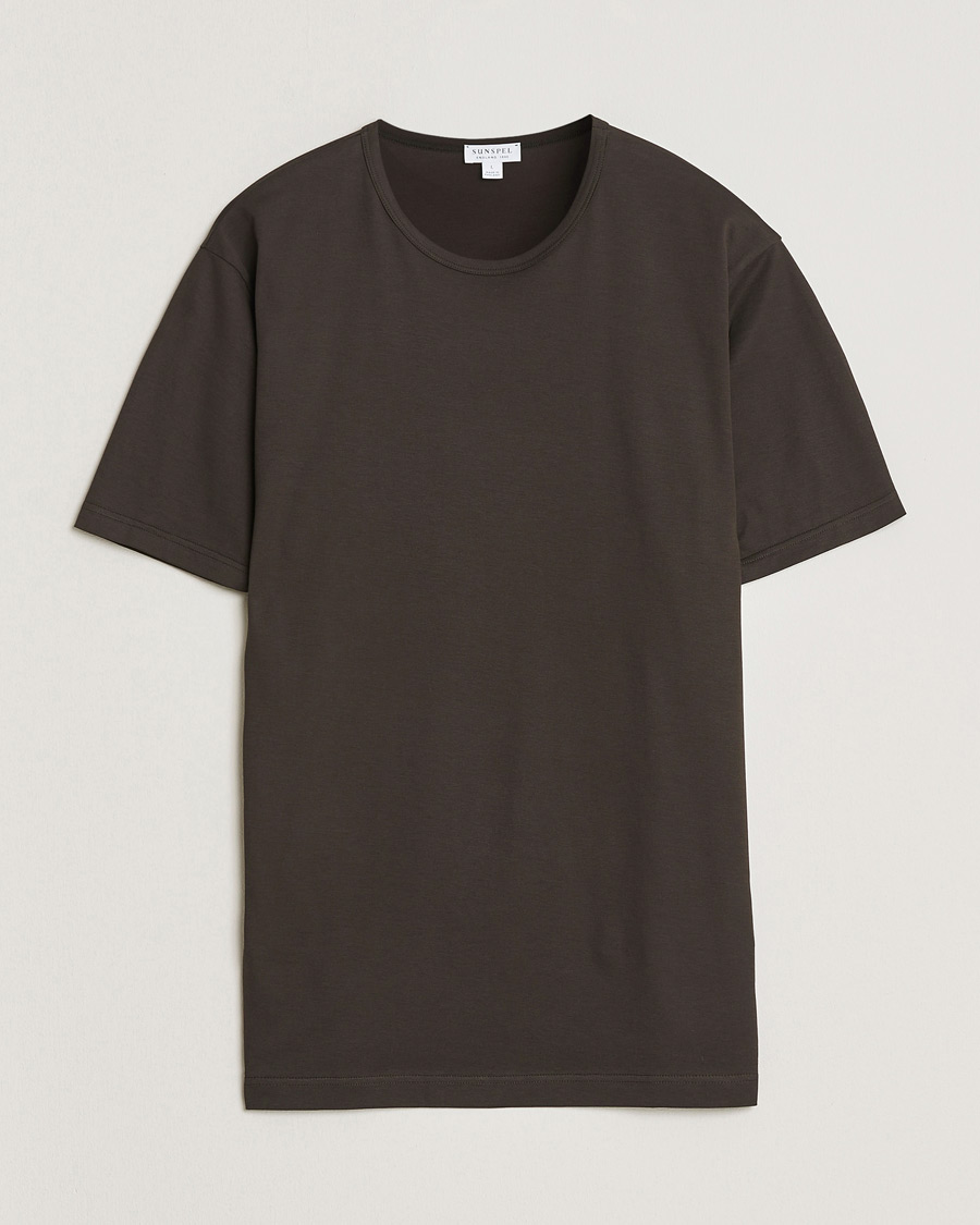 Herren | T-Shirts | Sunspel | Crew Neck Q82 Cotton T-Shirt Dark Chocolate