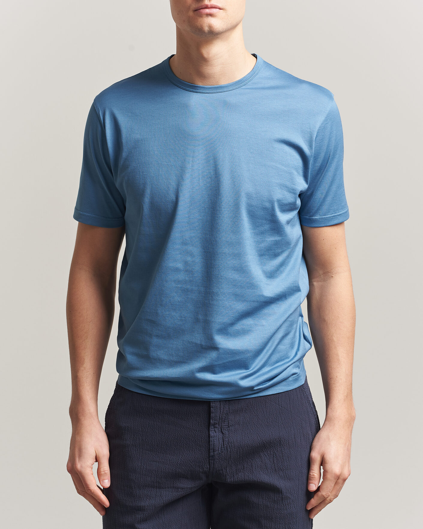 Herren | T-Shirts | Sunspel | Crew Neck Q82 Cotton T-Shirt Air Force Blue