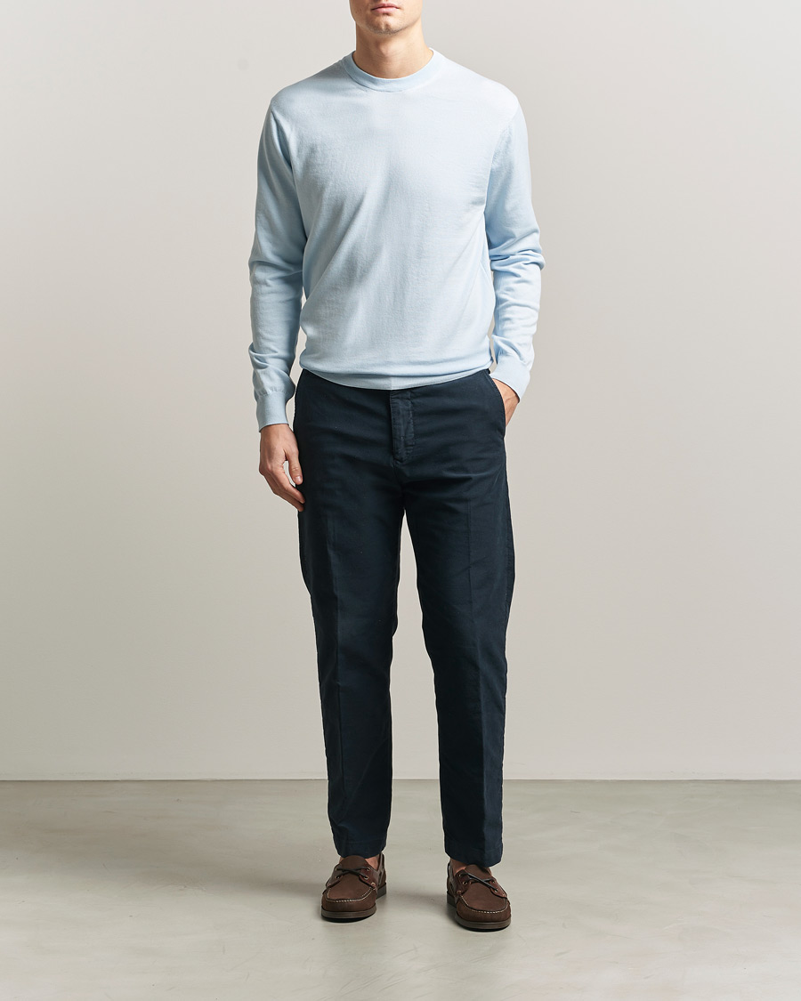 Herren | Pullover | Sunspel | Lightweight Knitted Cotton Crew Pastel Blue