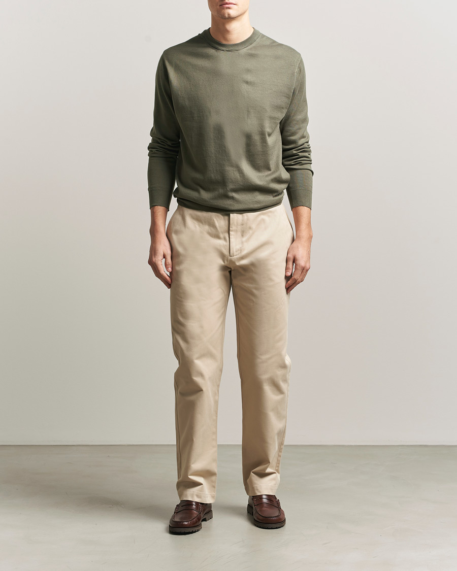 Herren | Pullover | Sunspel | Lightweight Knitted Cotton Crew Khaki