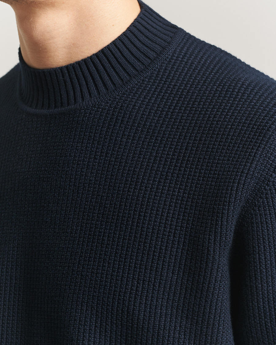 Herren | Pullover | Sunspel | Cotton Stitch Mock Neck Navy