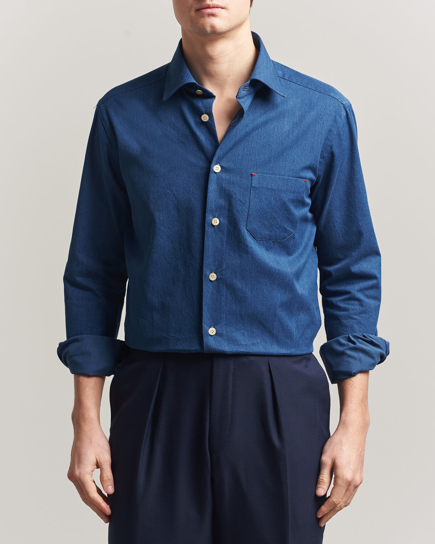 Herren | Hemden | Kiton | Denim Sport Shirt Medium Blue
