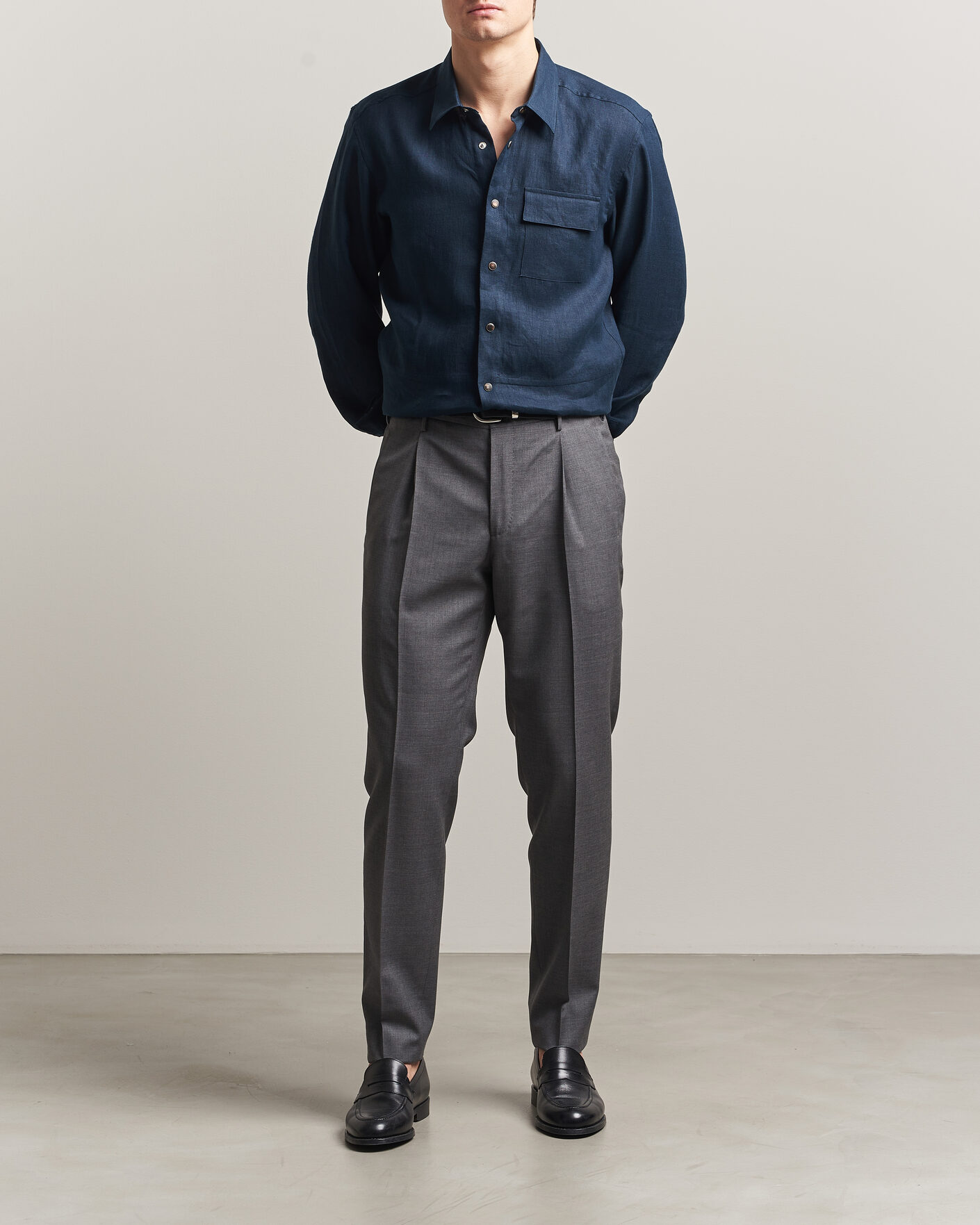 Herren | Hemden | Kiton | Linen Overshirt Navy