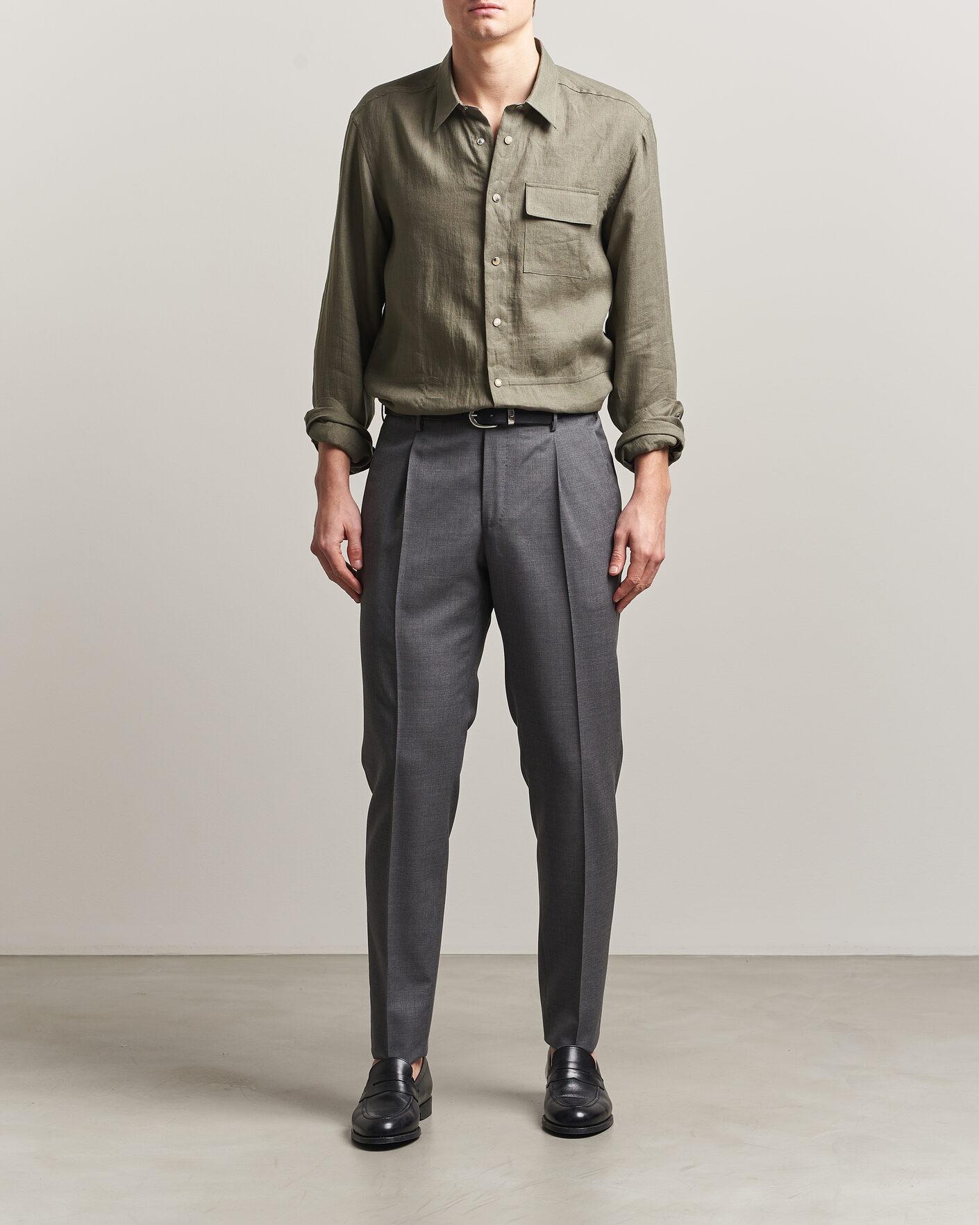 Herren | Hemden | Kiton | Linen Overshirt Khaki