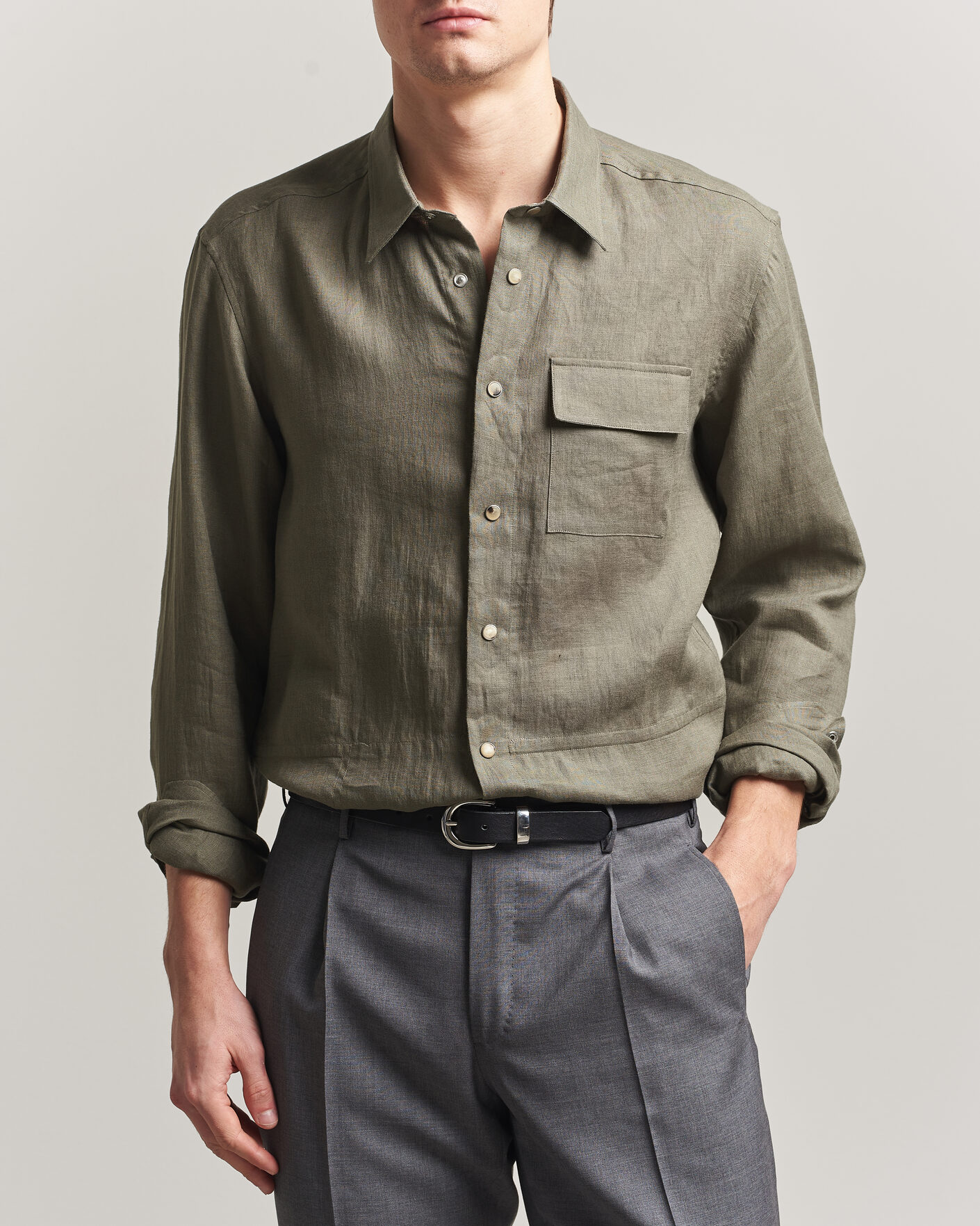 Herren | Hemden | Kiton | Linen Overshirt Khaki