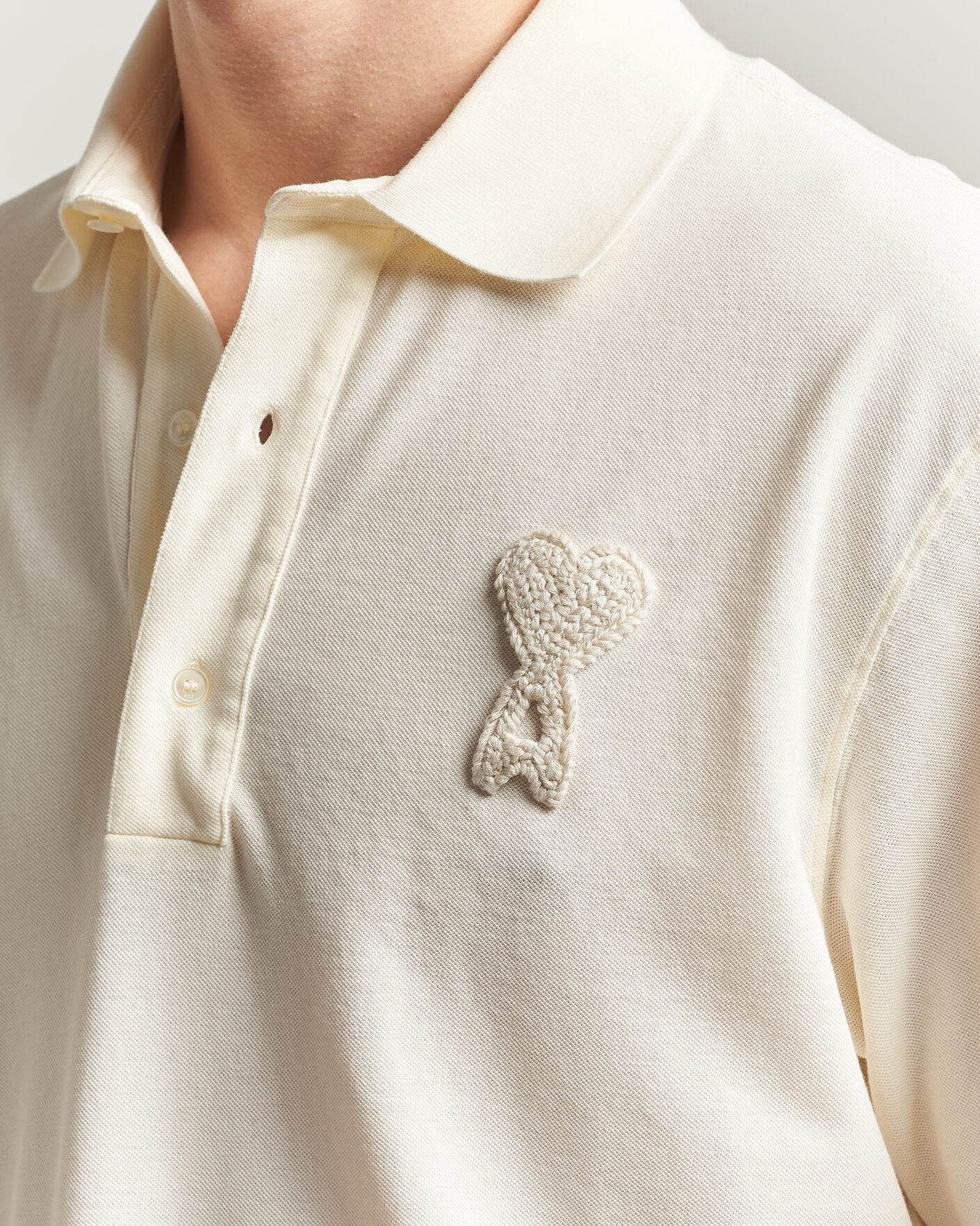 Herren | Poloshirts | AMI | Knitted Heart Logo Polo Creme