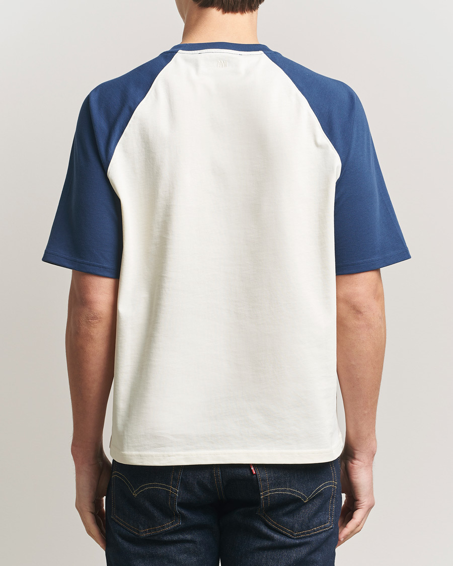 Herren | T-Shirts | AMI | Knitted Heart Logo T-Shirt Creme/Navy