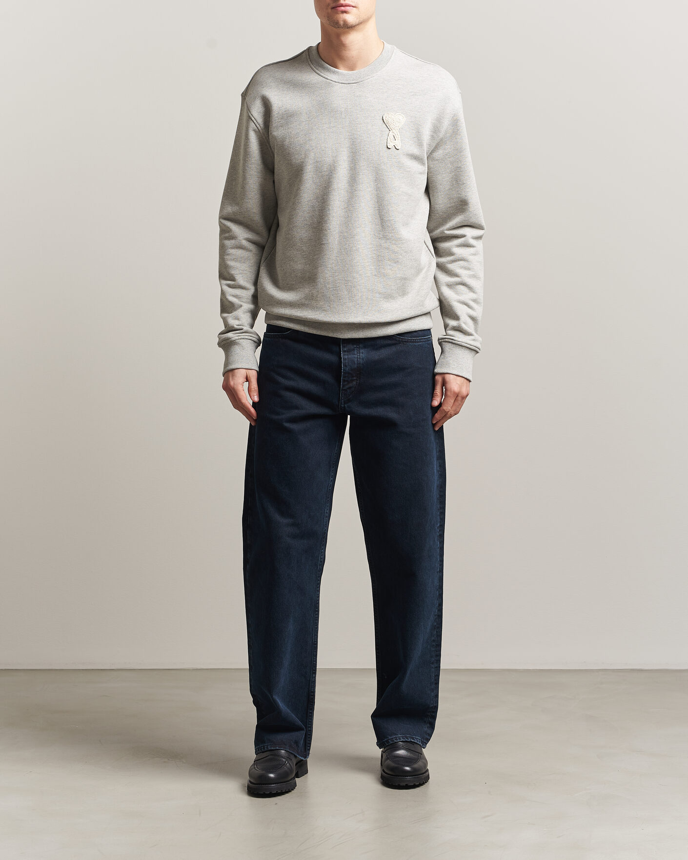 Herren | Pullover | AMI | Knitted Heart Logo Sweatshirt Grey Melange