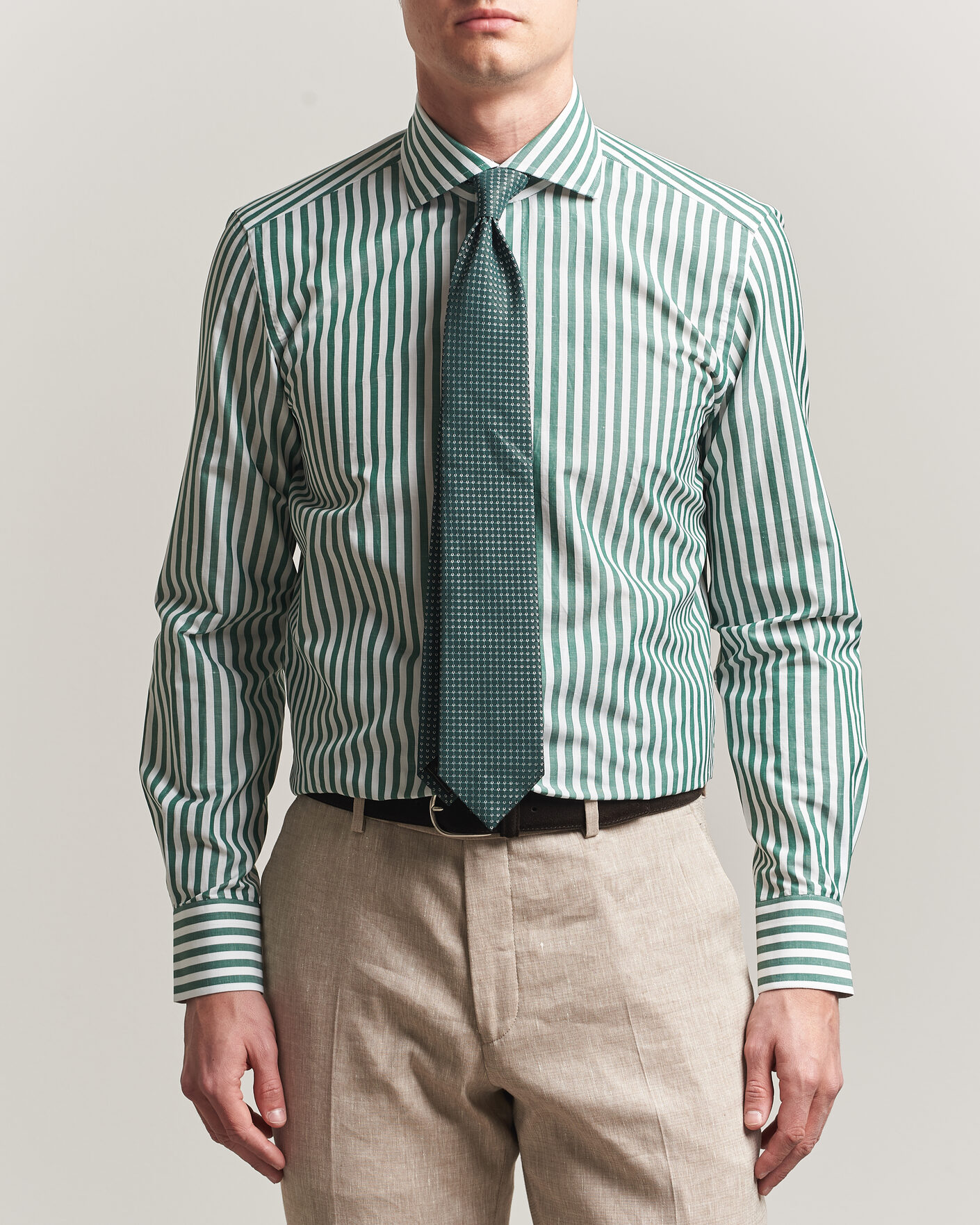 Herren | Hemden | 100Hands | Cotton/Linen Bengal Stripe Shirt Green