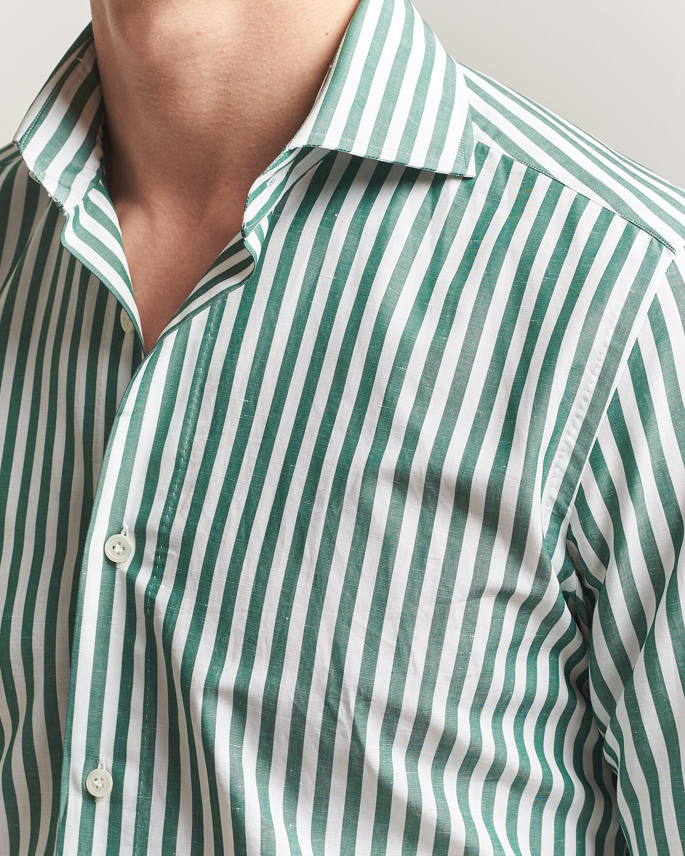 Herren | Hemden | 100Hands | Cotton/Linen Bengal Stripe Shirt Green