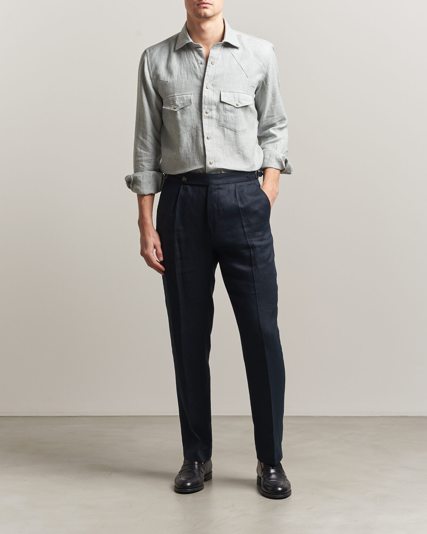 Herren | Hemden | 100Hands | Two Pocket Western Linen Shirt Mint Green