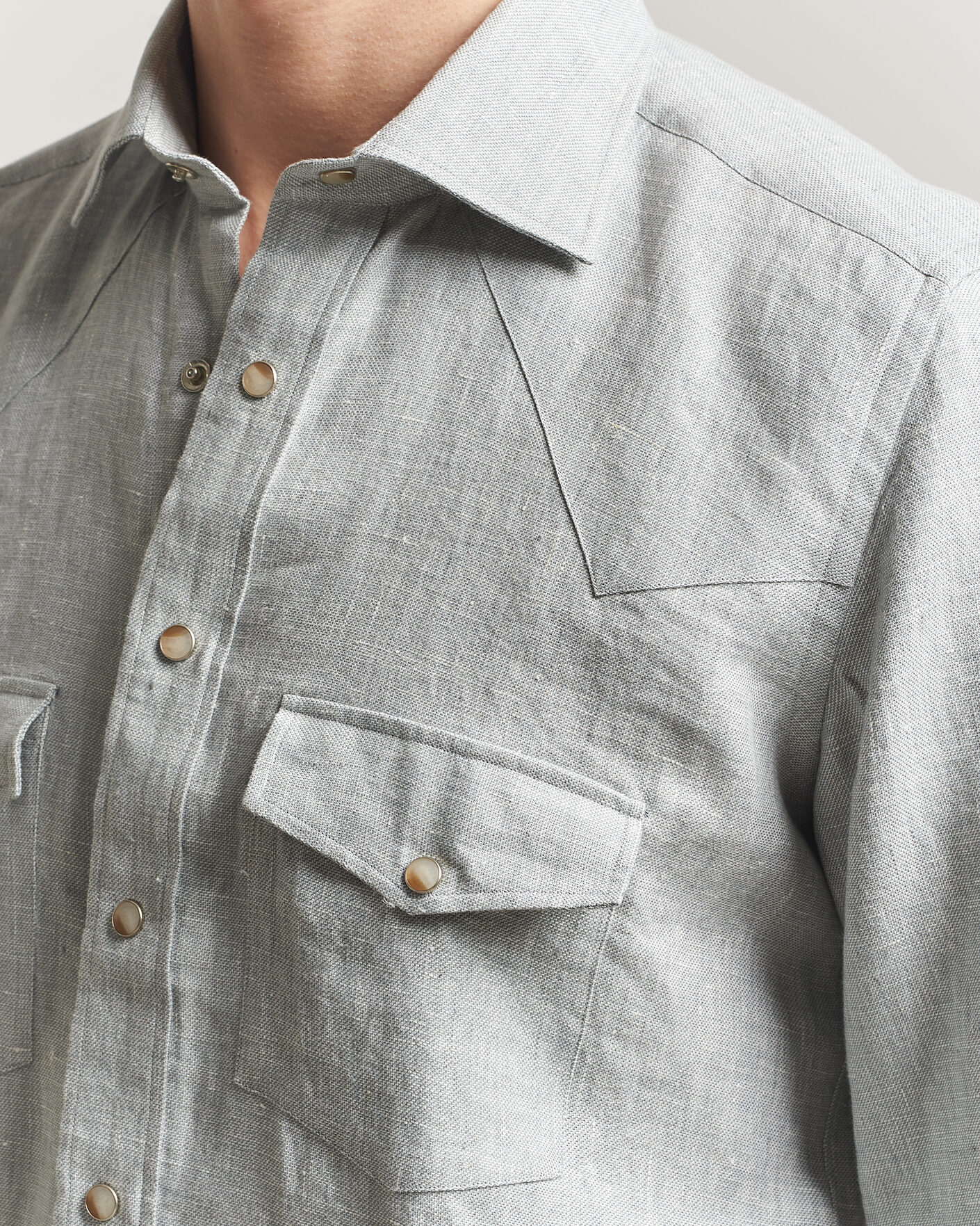 Herren | Hemden | 100Hands | Two Pocket Western Linen Shirt Mint Green