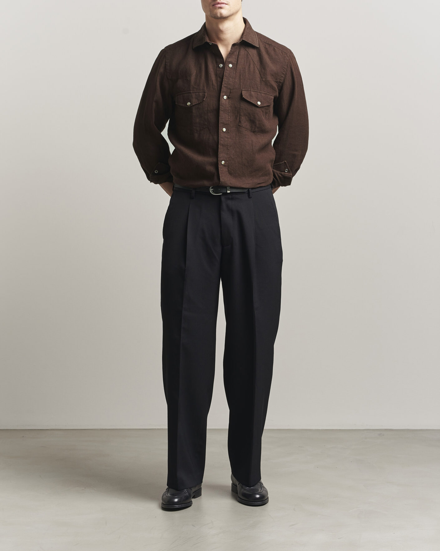 Herren | Hemden | 100Hands | Two Pocket Western Linen Shirt Chocolate