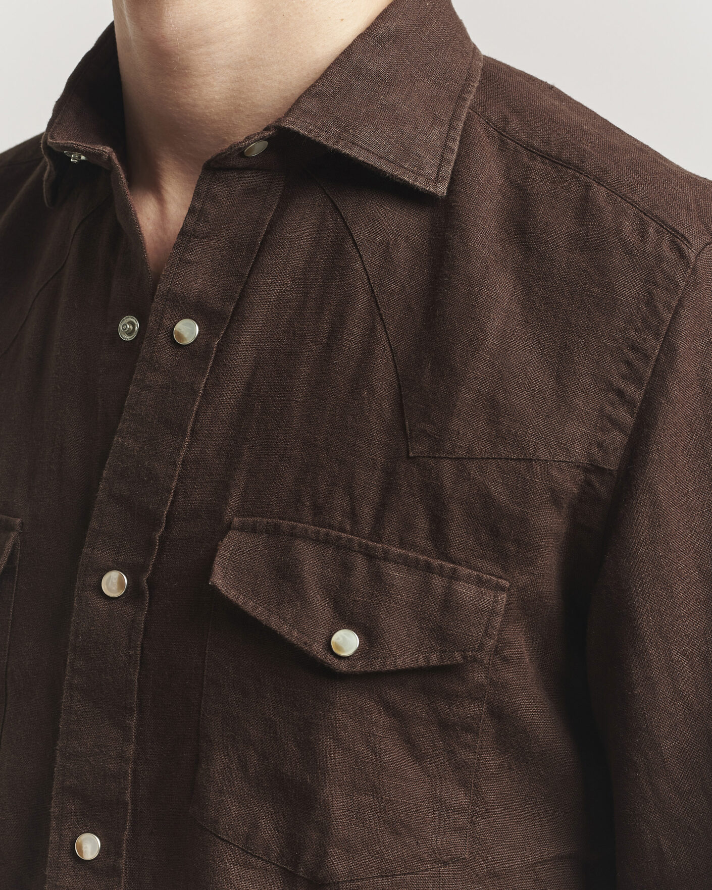 Herren | Hemden | 100Hands | Two Pocket Western Linen Shirt Chocolate