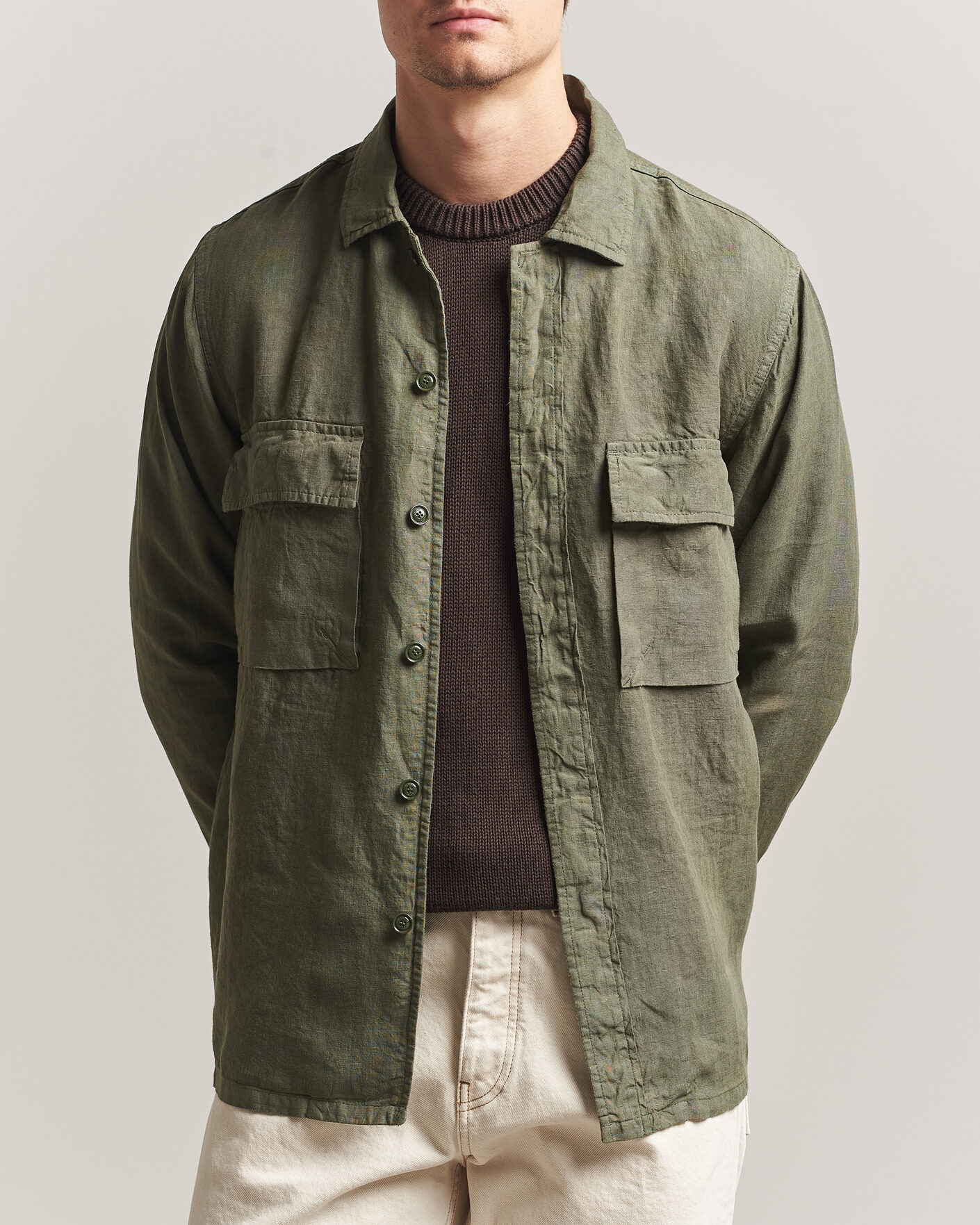 Herren | Jacken | Aspesi | Linen Overshirt Military