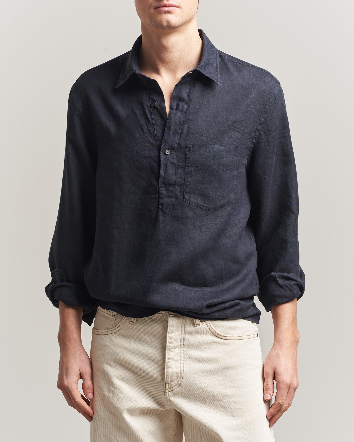 Herren | Hemden | Aspesi | Popover Linen Shirt Navy