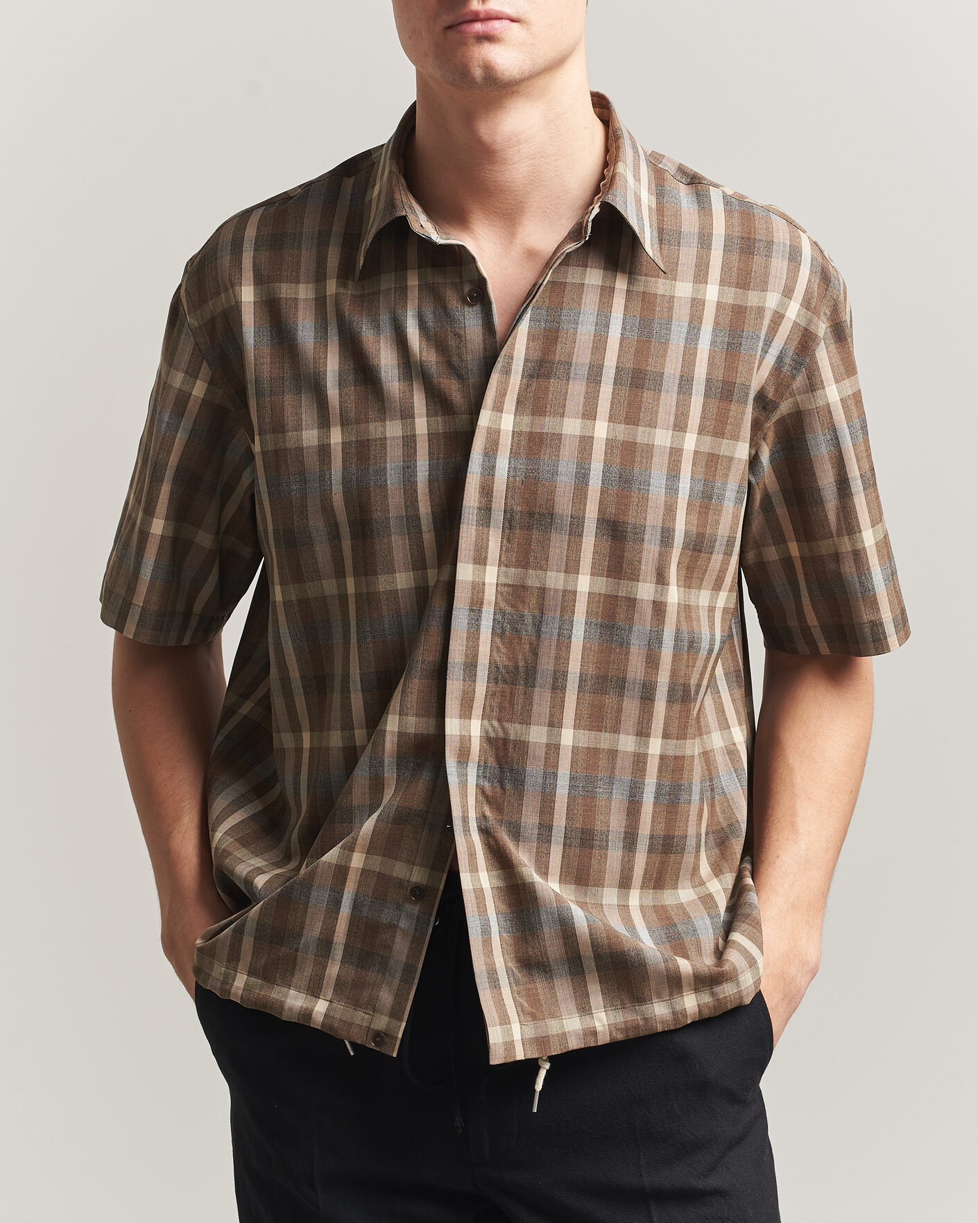 Herren | Hemden | Auralee | Tropical Wool Half Sleeve Shirt Brown Check