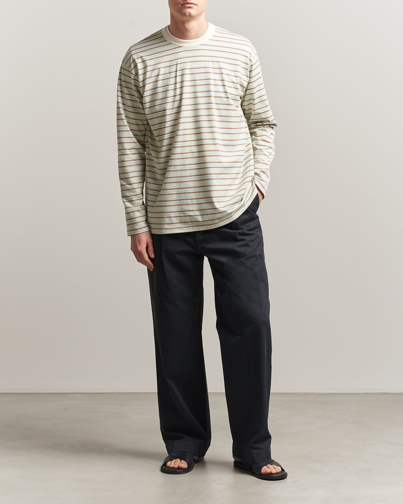 Herren | T-Shirts | Auralee | Long Sleeve Cotton T-Shirt Mint Stripe
