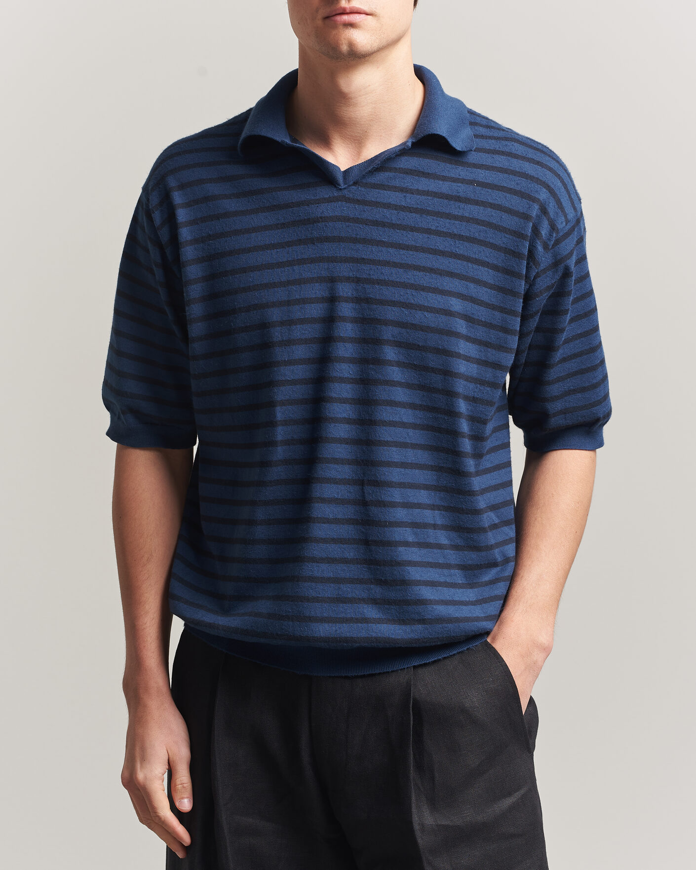 Herren | Poloshirts | Auralee | Cotton Knit Skipper Polo Navy Stripe