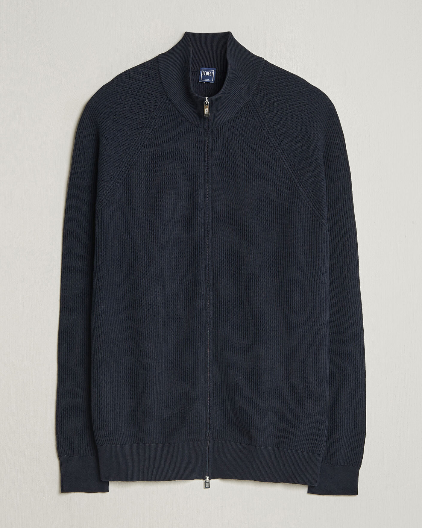 Herren | Pullover | Fedeli | Giza Cotton Full Zip Sweater Navy