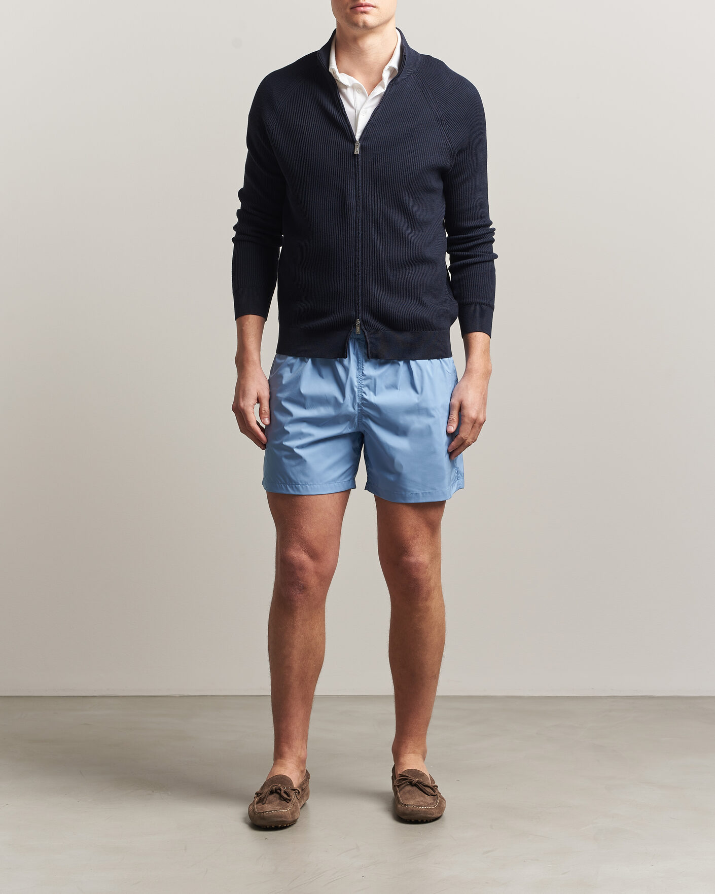 Herren | Pullover | Fedeli | Giza Cotton Full Zip Sweater Navy