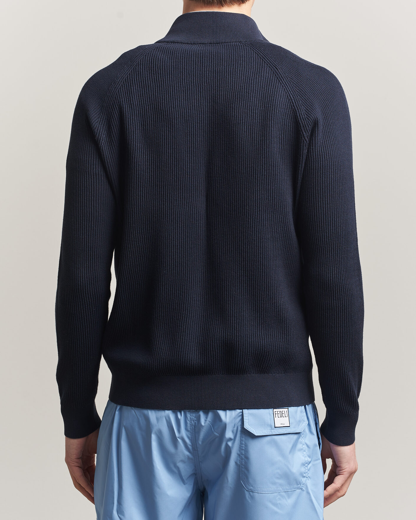 Herren | Pullover | Fedeli | Giza Cotton Full Zip Sweater Navy