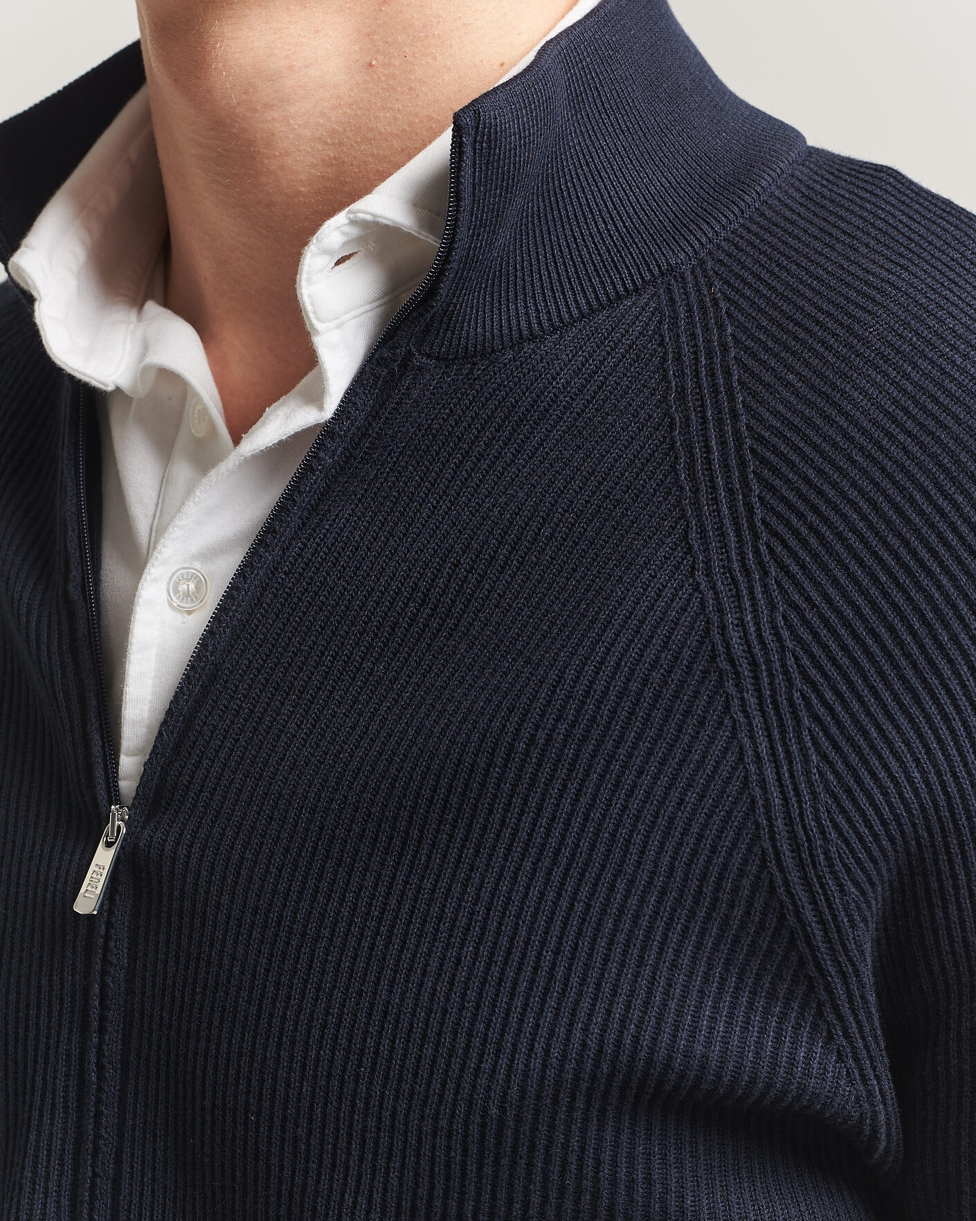 Herren | Pullover | Fedeli | Giza Cotton Full Zip Sweater Navy