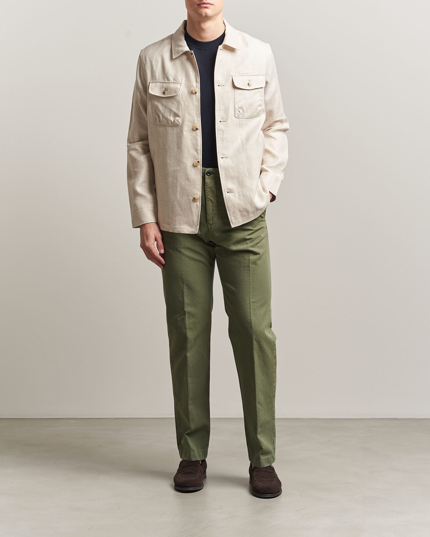 Herren | Hosen | Incotex | Regular Fit Cotton/Linen Slacks Military