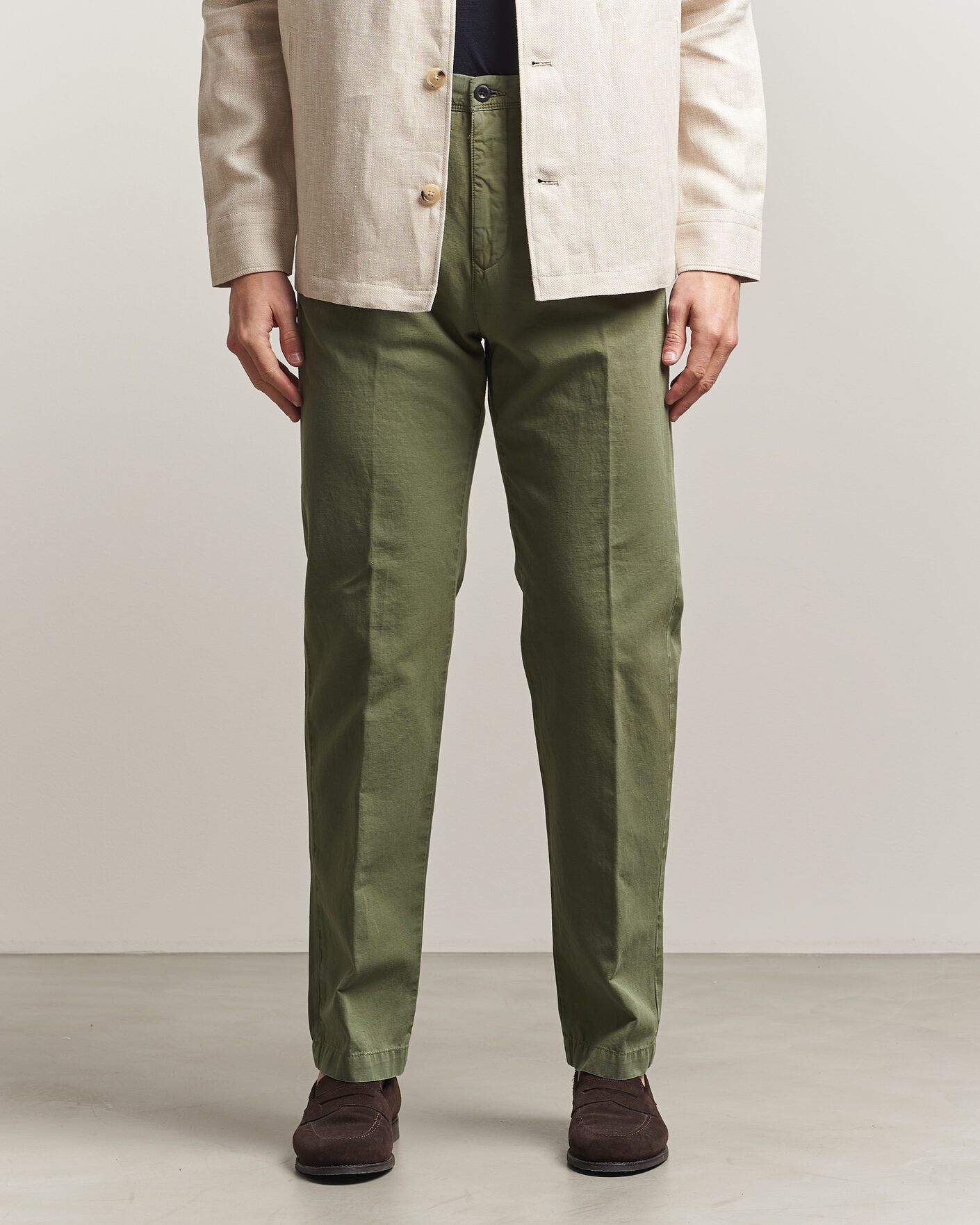 Herren | Hosen | Incotex | Regular Fit Cotton/Linen Slacks Military