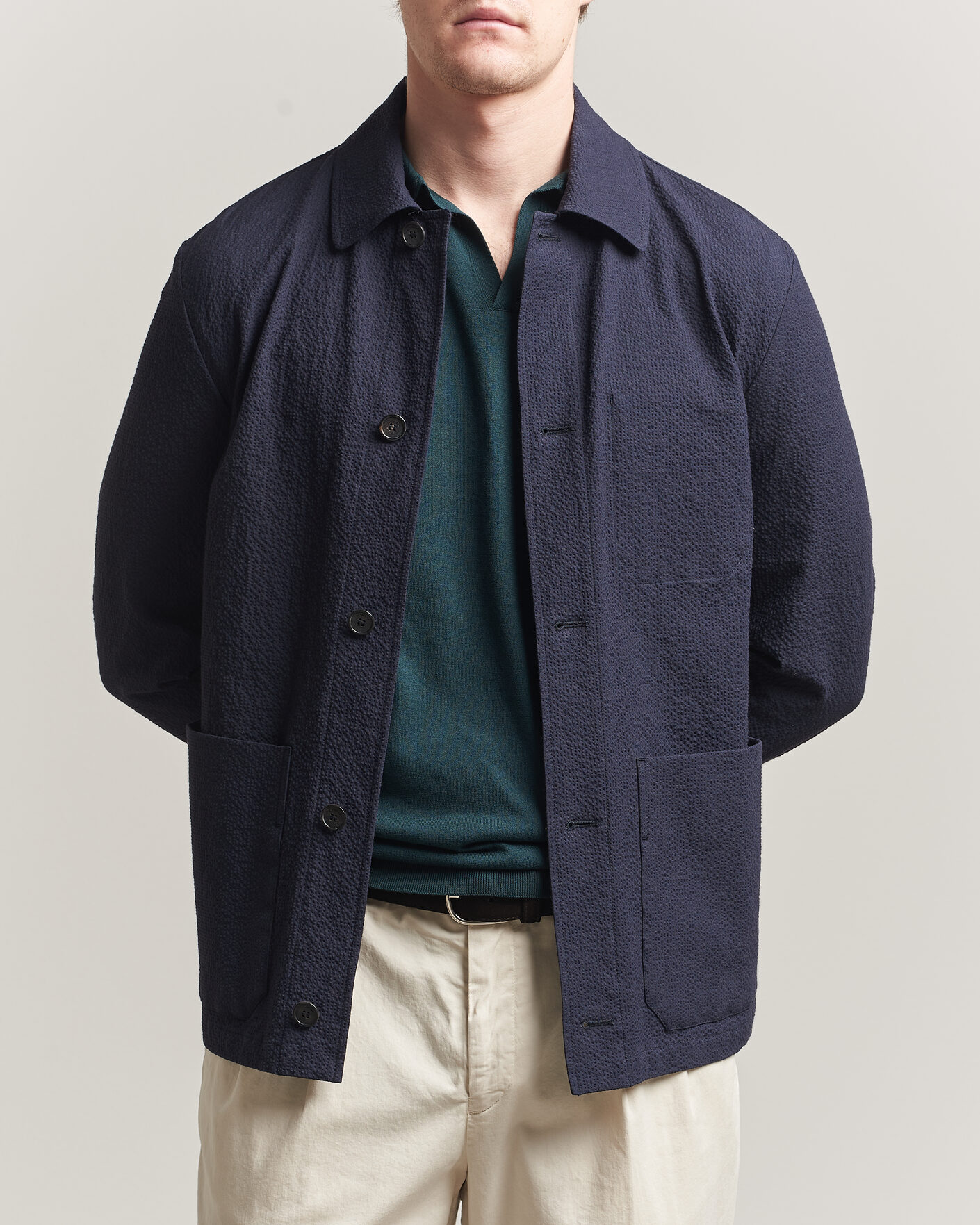 Herren | Jacken | Incotex | Seersucker Cotton/Silk Chore Jacket Navy