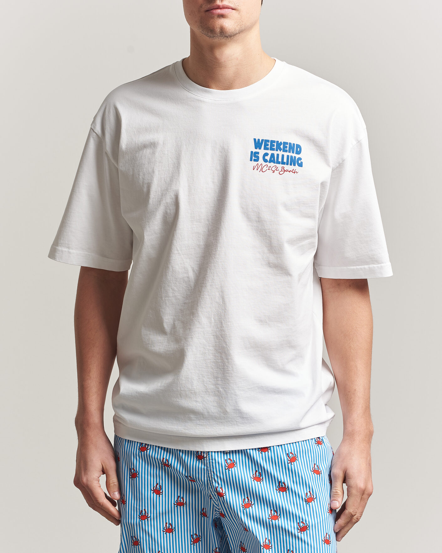 Herren | T-Shirts | MC2 Saint Barth | Back Printed Cotton T-Shirt Weekend Jet