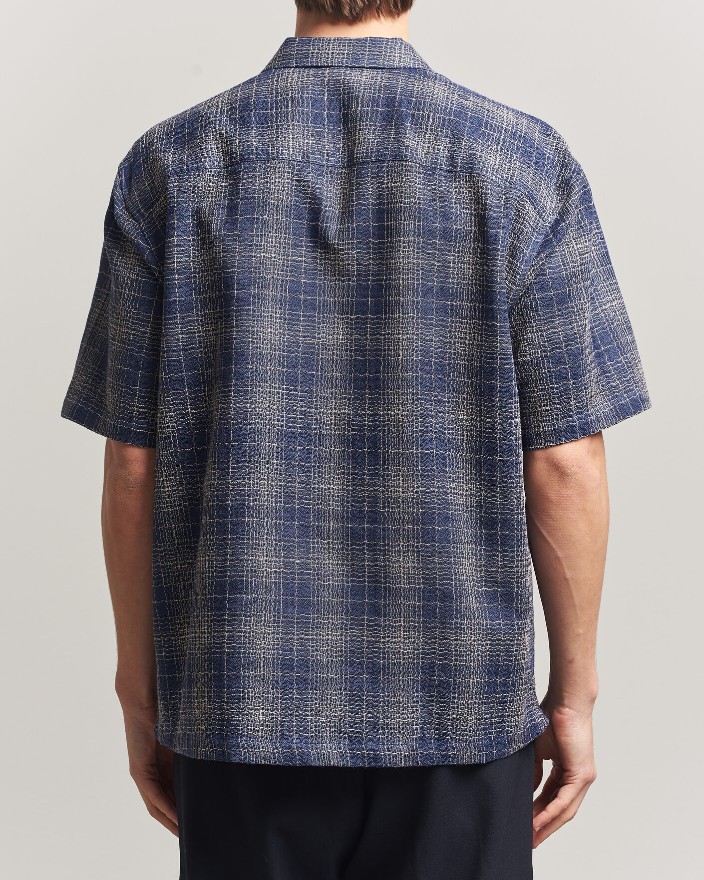Herren | Hemden | Palmes | Cotton/Linen Short Sleeve Shirt Navy Check