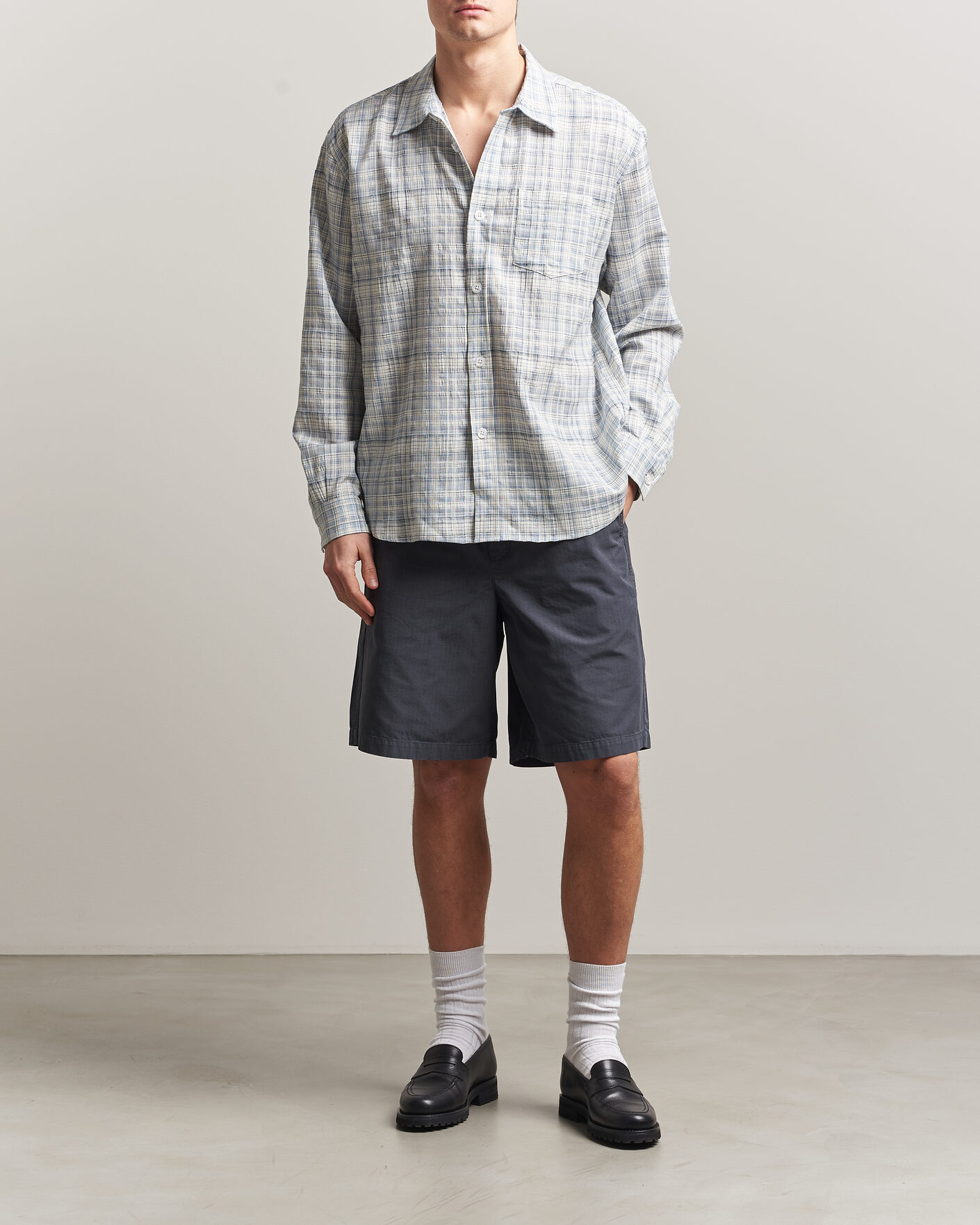 Herren | Hemden | Palmes | Cotton/Linen Shirt Light Blue Check