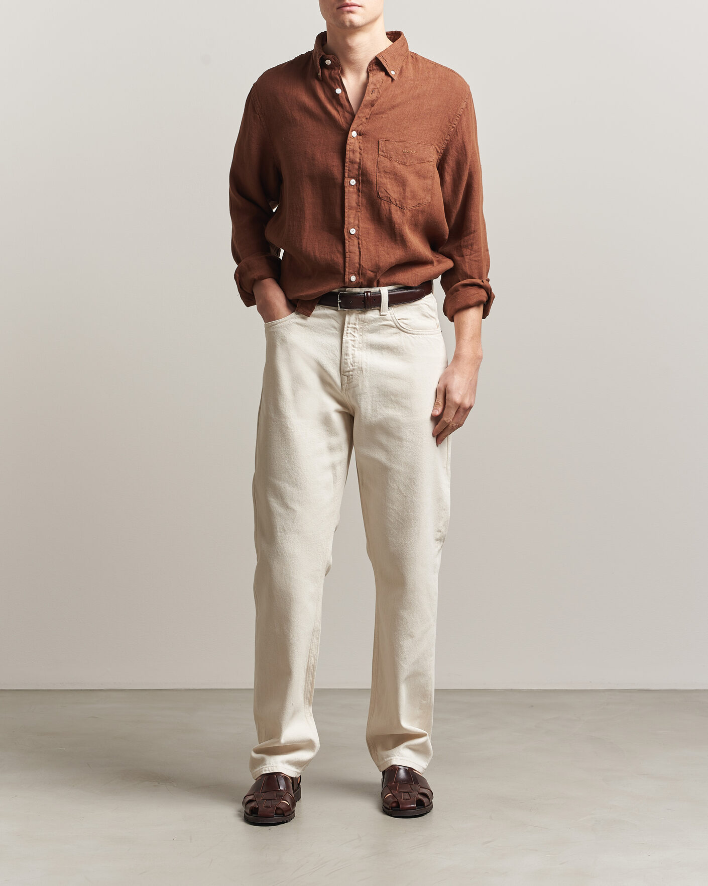 Herren | Hemden | Gant | Regular Fit Garment Dyed Linen Shirt Mahogany Brown