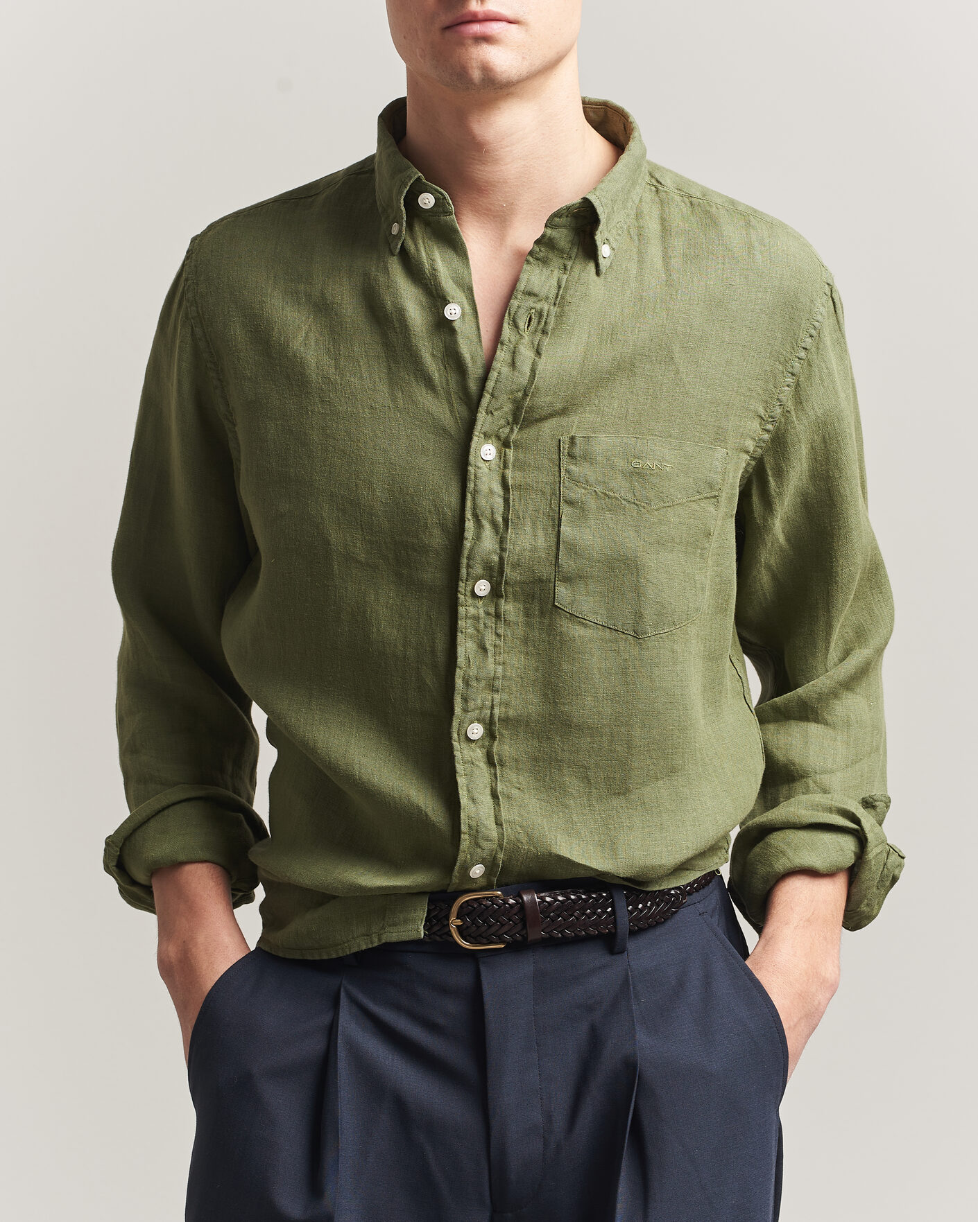 Herren | Hemden | Gant | Regular Fit Garment Dyed Linen Shirt Dry Herb Green