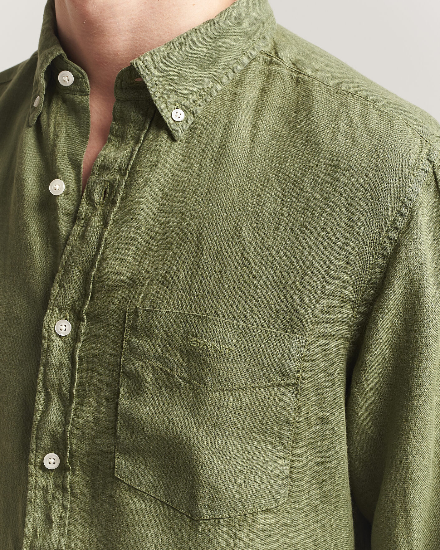 Herren | Hemden | Gant | Regular Fit Garment Dyed Linen Shirt Dry Herb Green