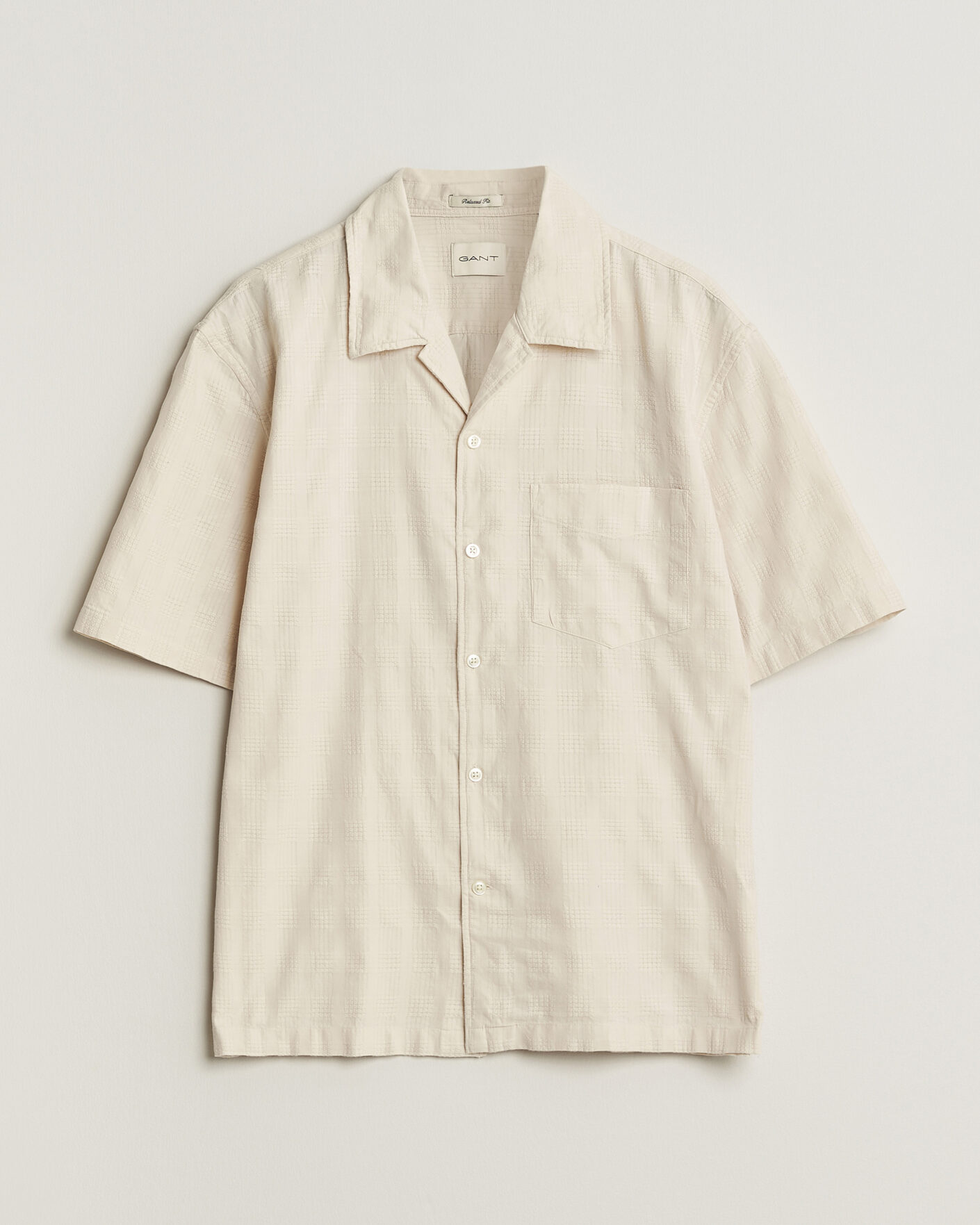 Herren | Hemden | Gant | Relaxed Fit Textured Checked Camp Shirt Creamed White