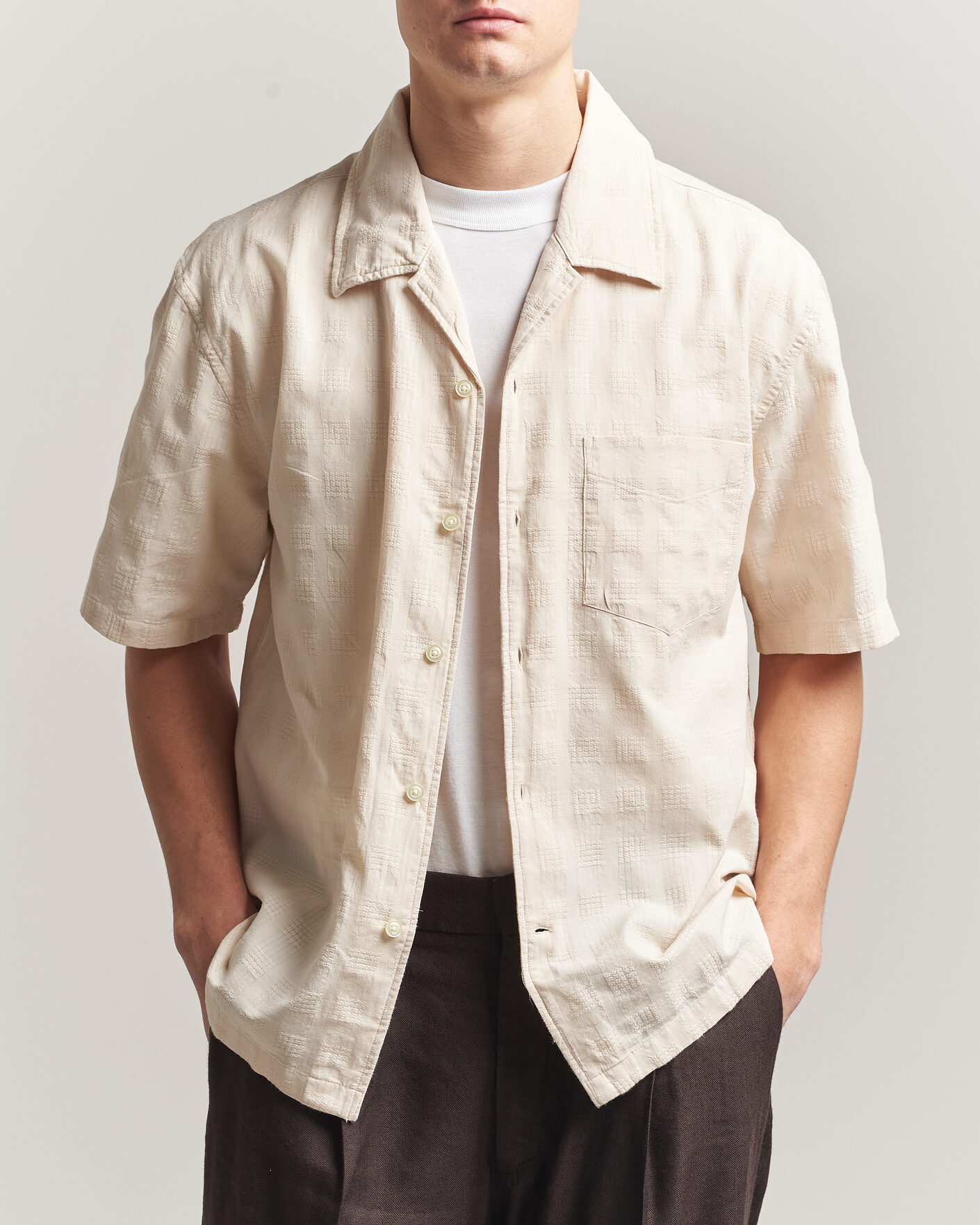 Herren | Hemden | Gant | Relaxed Fit Textured Checked Camp Shirt Creamed White