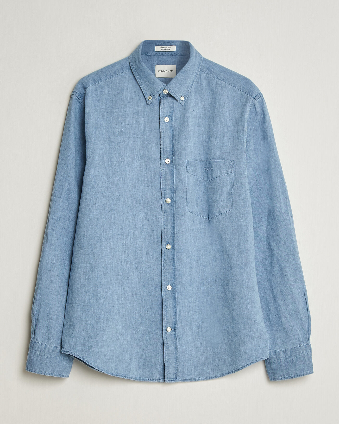 Herren | Hemden | Gant | Regular Fit Cotton Linen Indigo Shirt Semi Light Blue