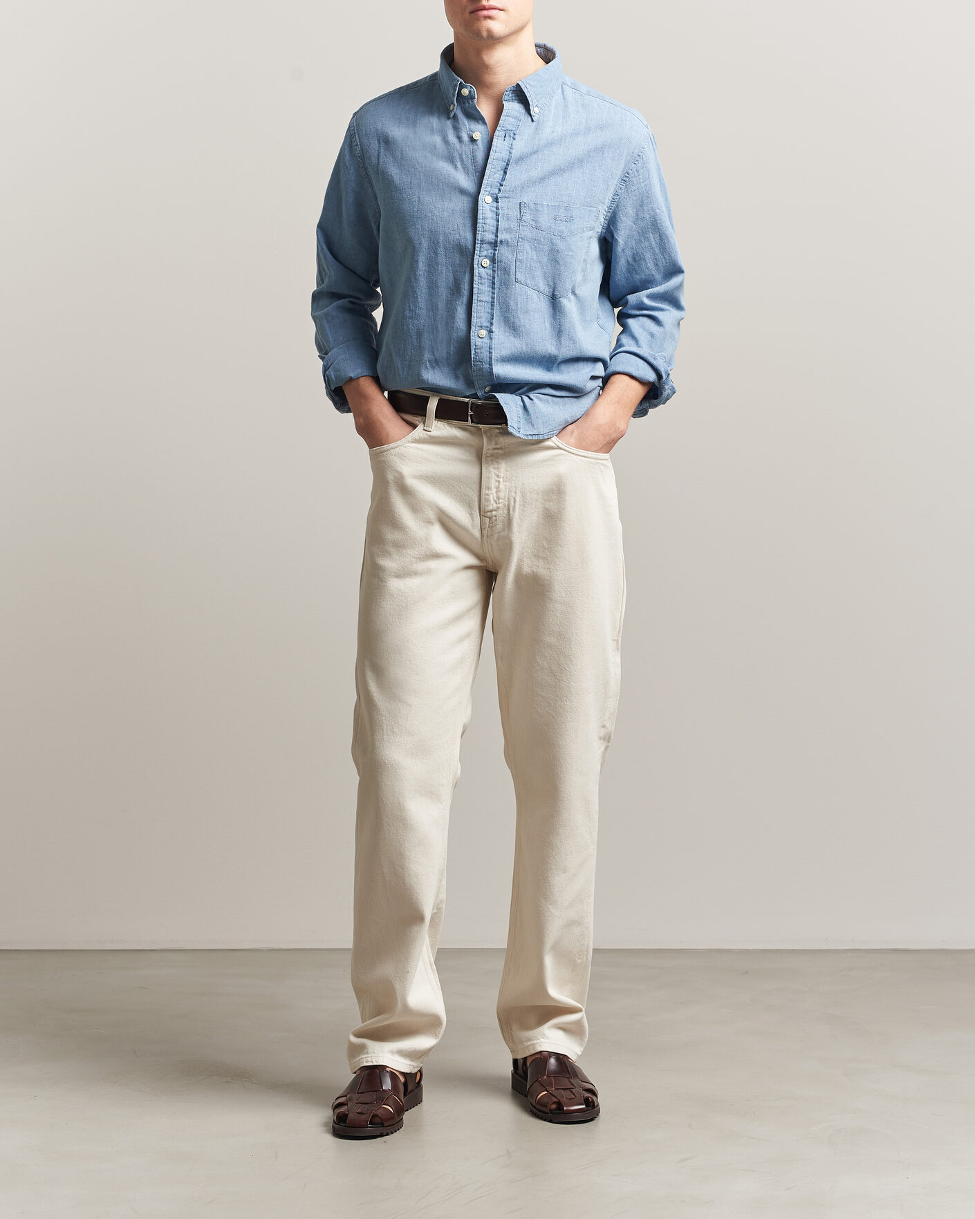Herren | Hemden | Gant | Regular Fit Cotton Linen Indigo Shirt Semi Light Blue
