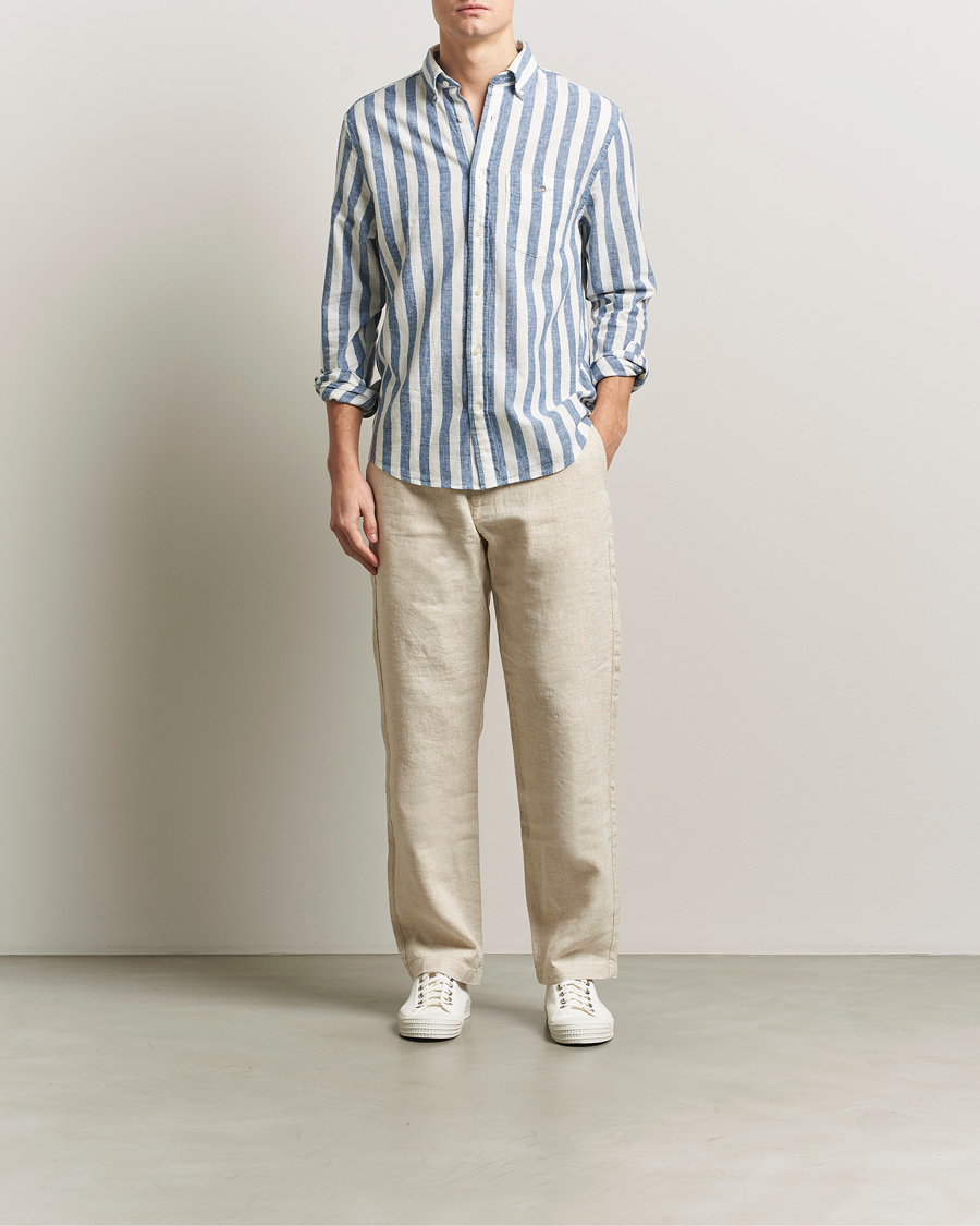 Herren | Hemden | GANT | Regular Fit Linen/Cotton Striped Shirt Vintage Blue
