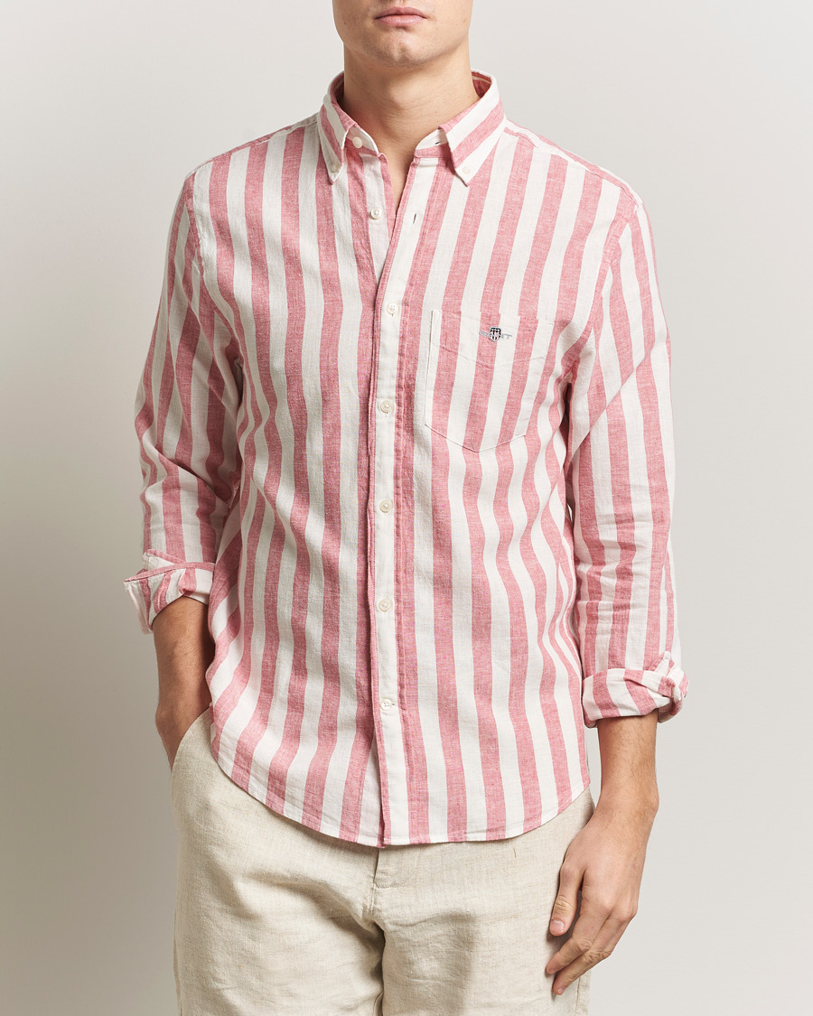 Herren | Hemden | GANT | Regular Fit Linen/Cotton Striped Shirt Rose Pink