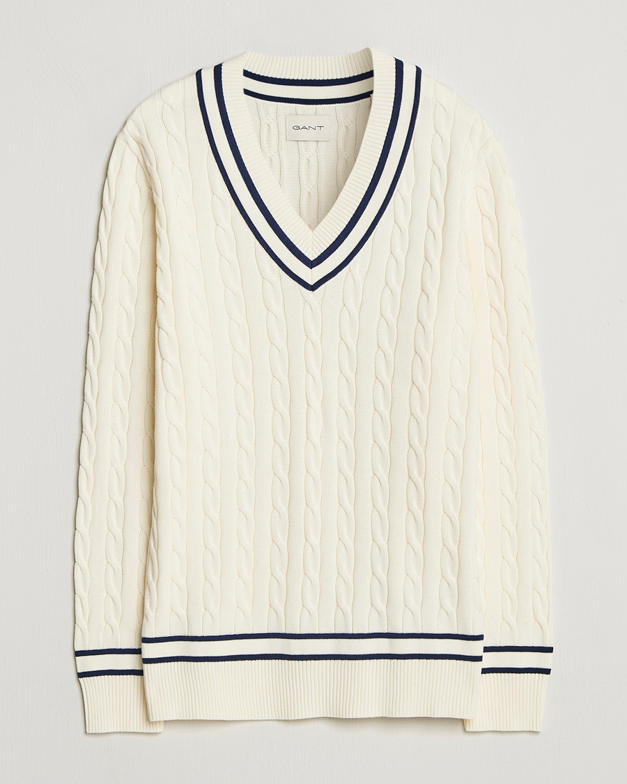 Herren | Pullover | Gant | Cotton Cable Cricket Sweater Cream
